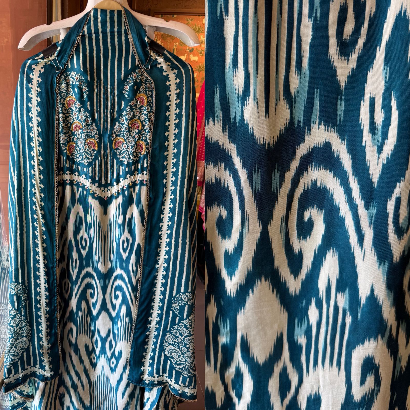 Pure GAJJI silk Ikat Printed Suit Set