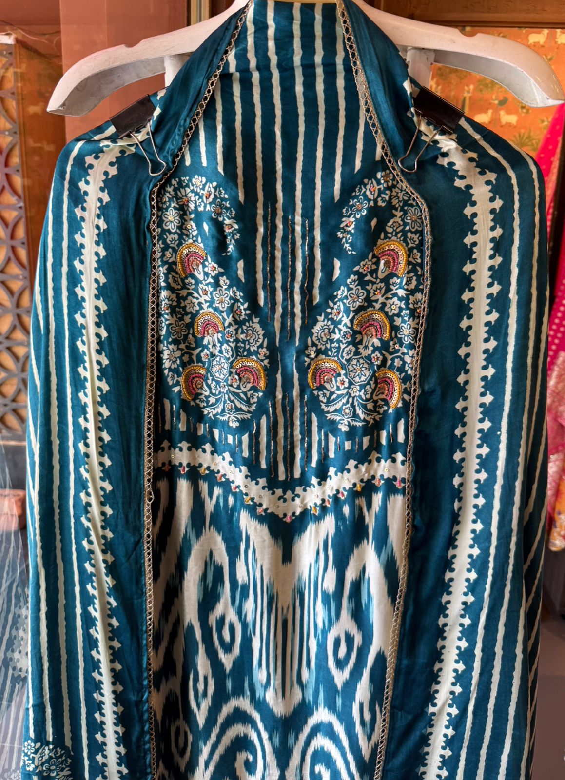 Pure GAJJI silk Ikat Printed Suit Set