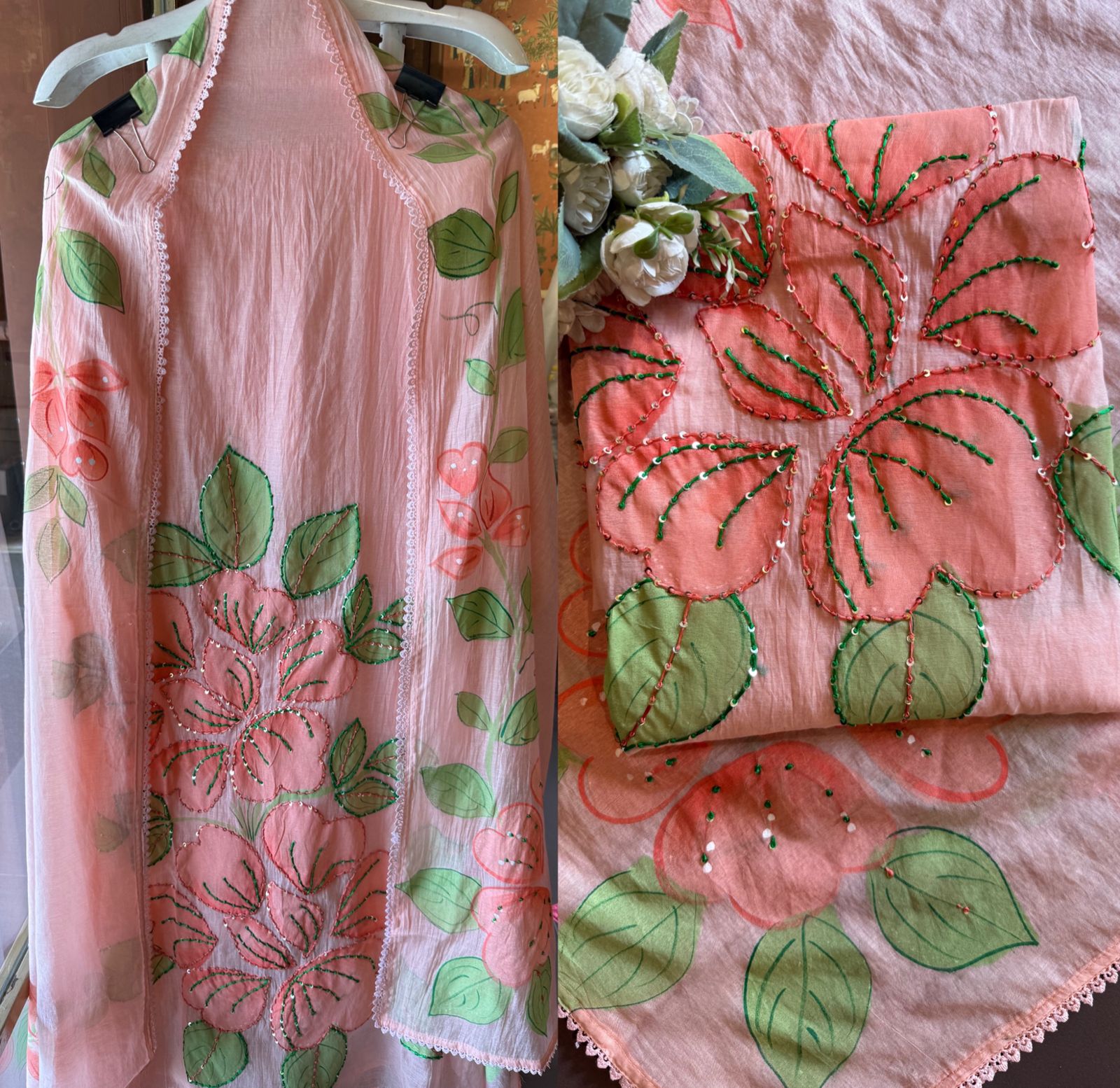 Floral Hand Painted mul cotton Unstitched suit