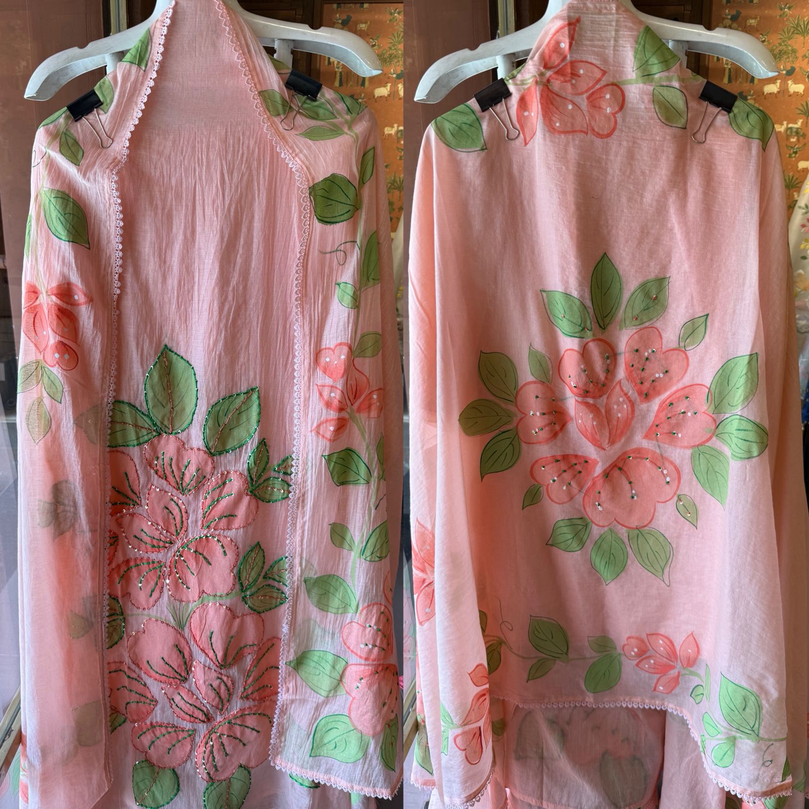 Floral Hand Painted mul cotton Unstitched suit