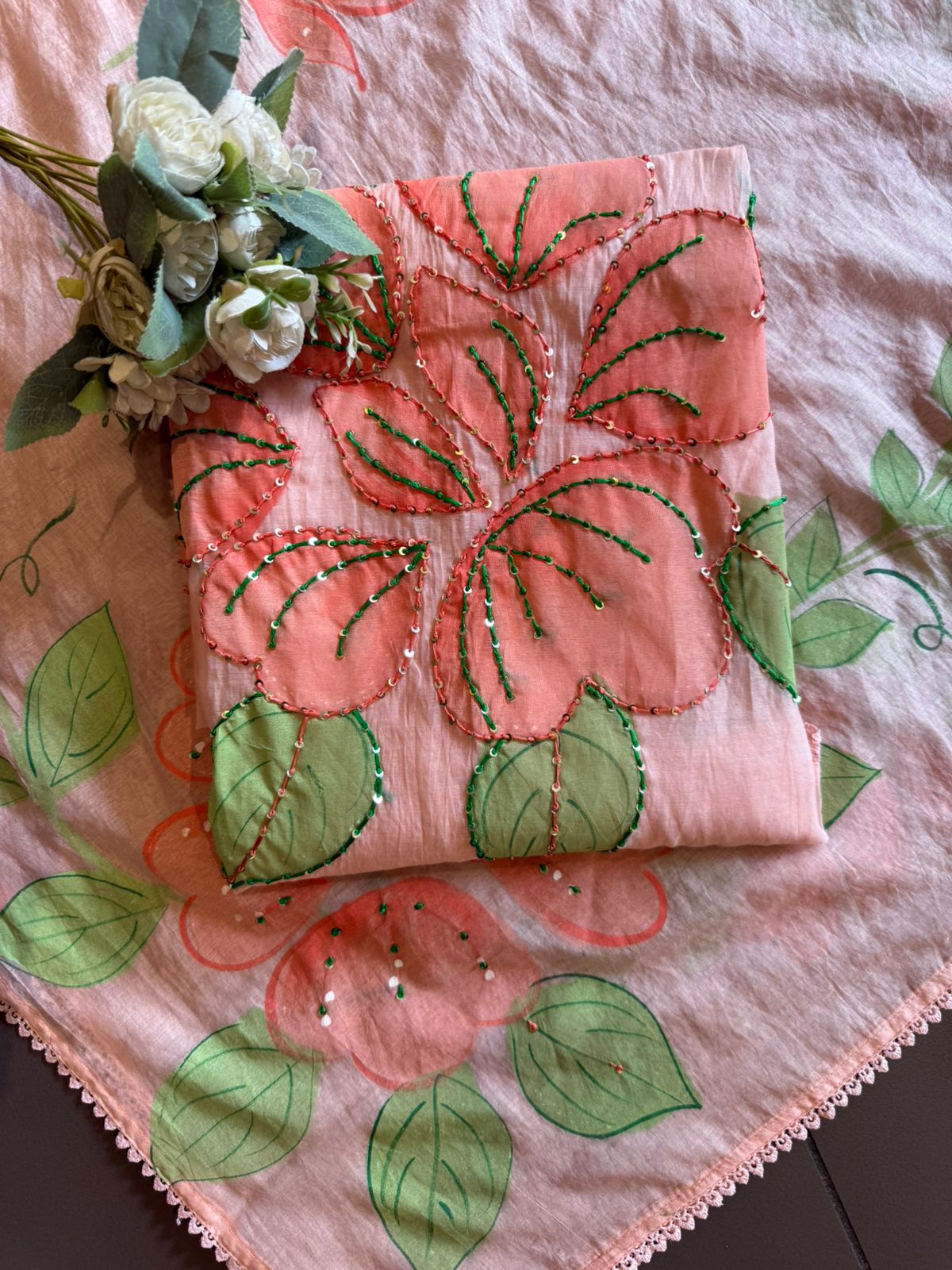 Floral Hand Painted mul cotton Unstitched suit