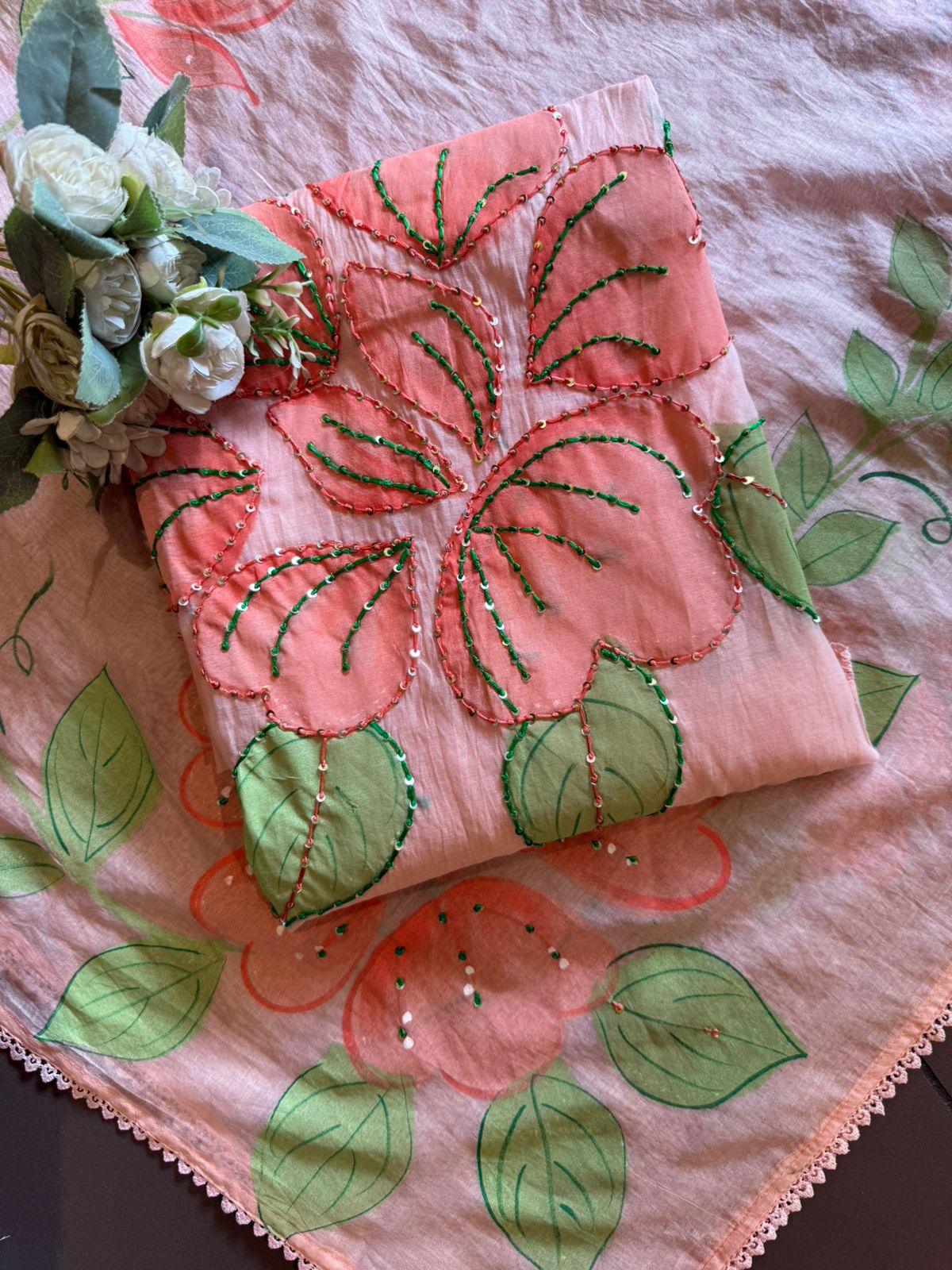 Floral Hand Painted mul cotton Unstitched suit