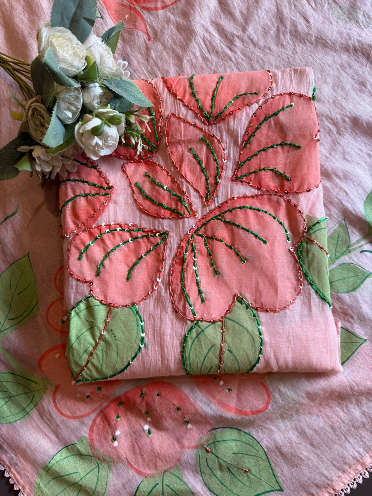 Floral Hand Painted mul cotton Unstitched suit