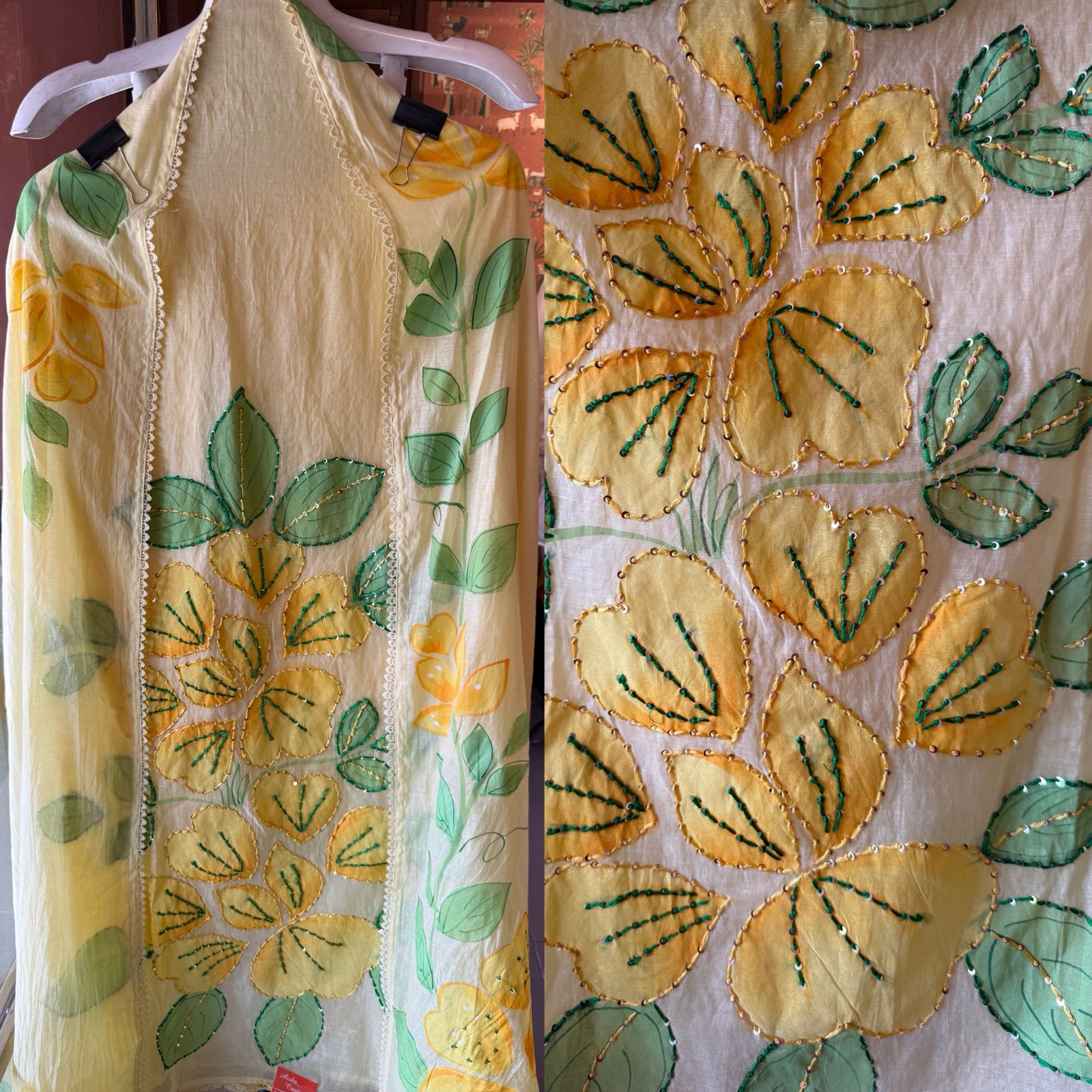 Floral Hand Painted mul cotton Unstitched suit