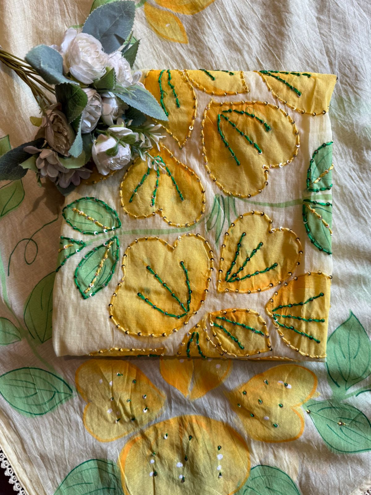 Floral Hand Painted mul cotton Unstitched suit