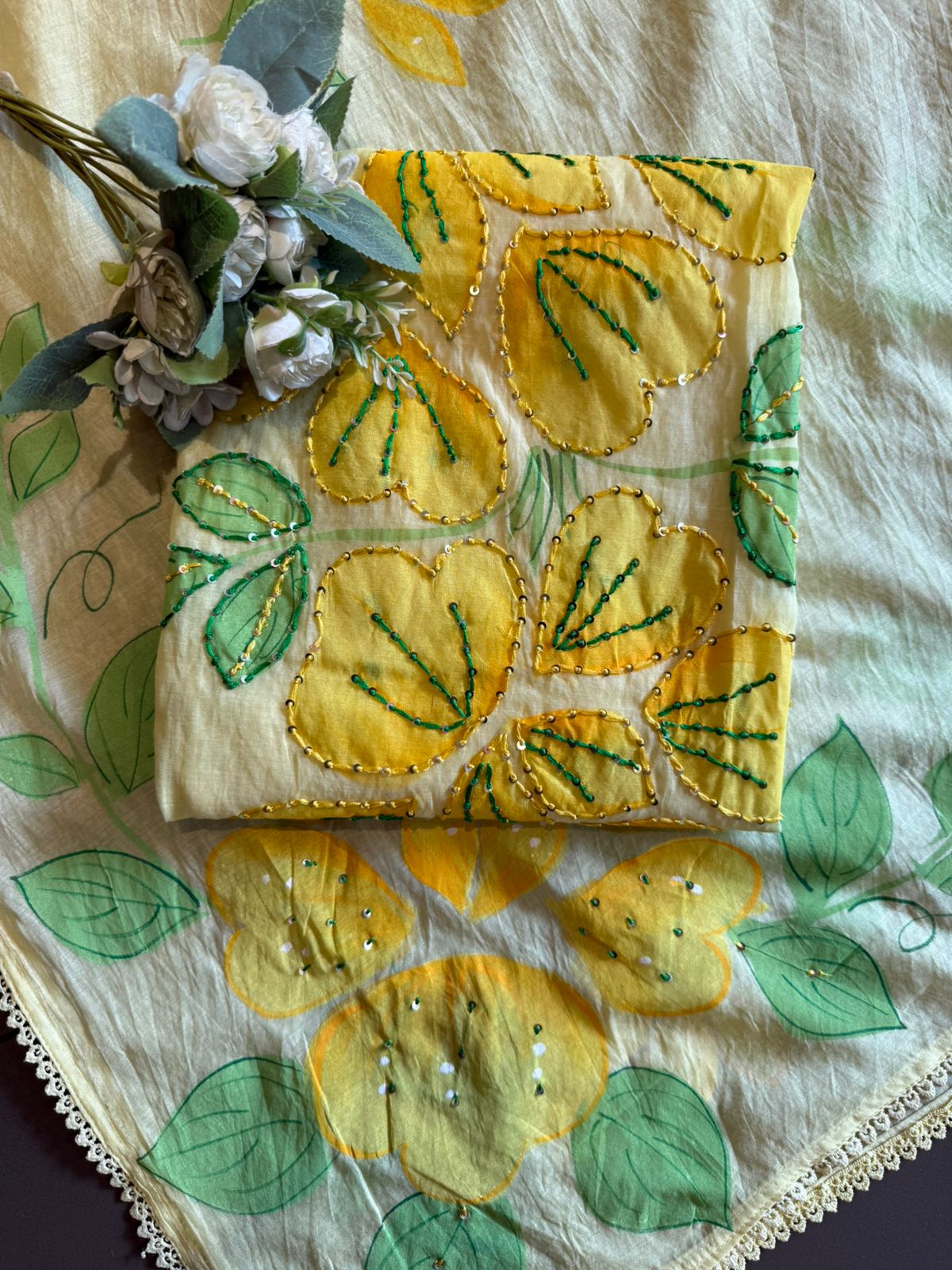 Floral Hand Painted mul cotton Unstitched suit