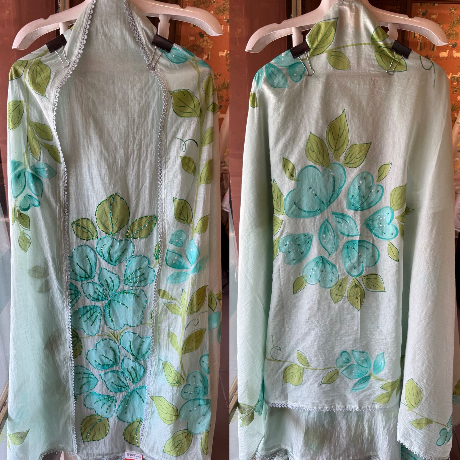 Floral Hand Painted mul cotton Unstitched suit