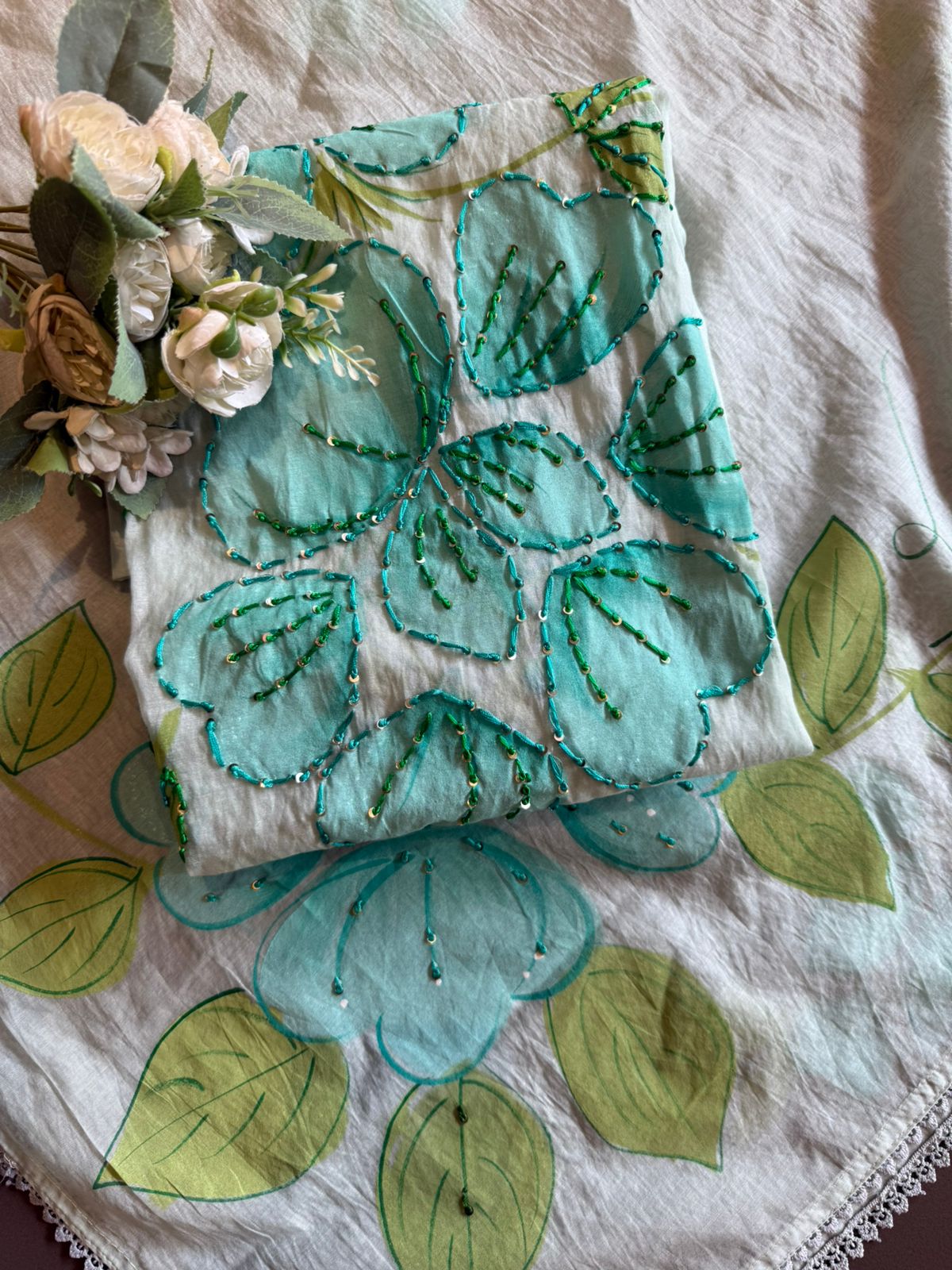 Floral Hand Painted mul cotton Unstitched suit