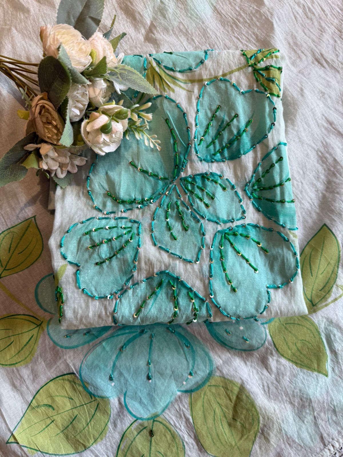Floral Hand Painted mul cotton Unstitched suit