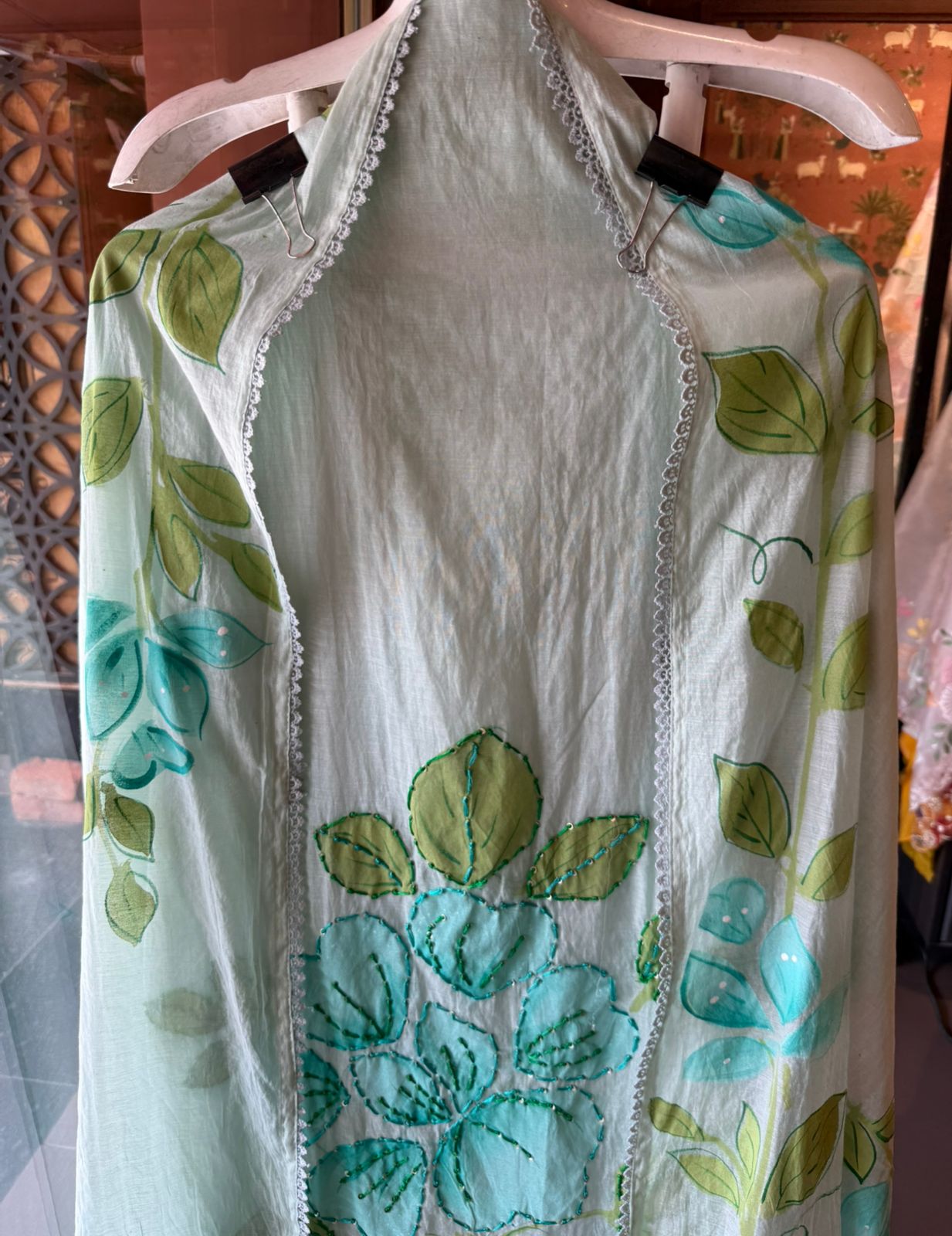 Floral Hand Painted mul cotton Unstitched suit