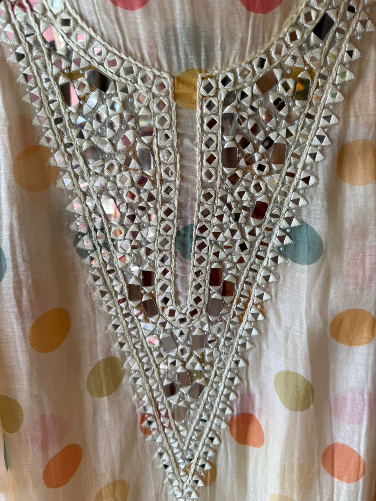 Multicolor polka Mirror Work Suit Set