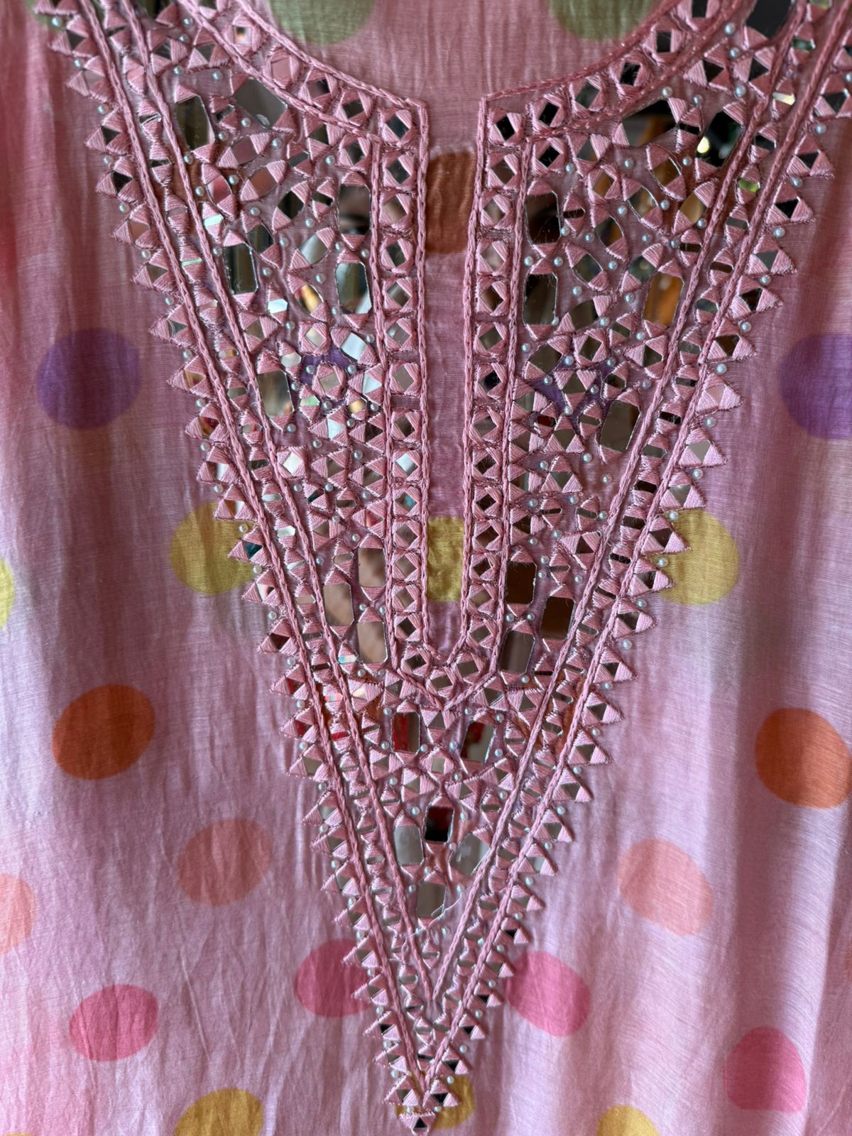 Multicolor polka Mirror Work Suit Set