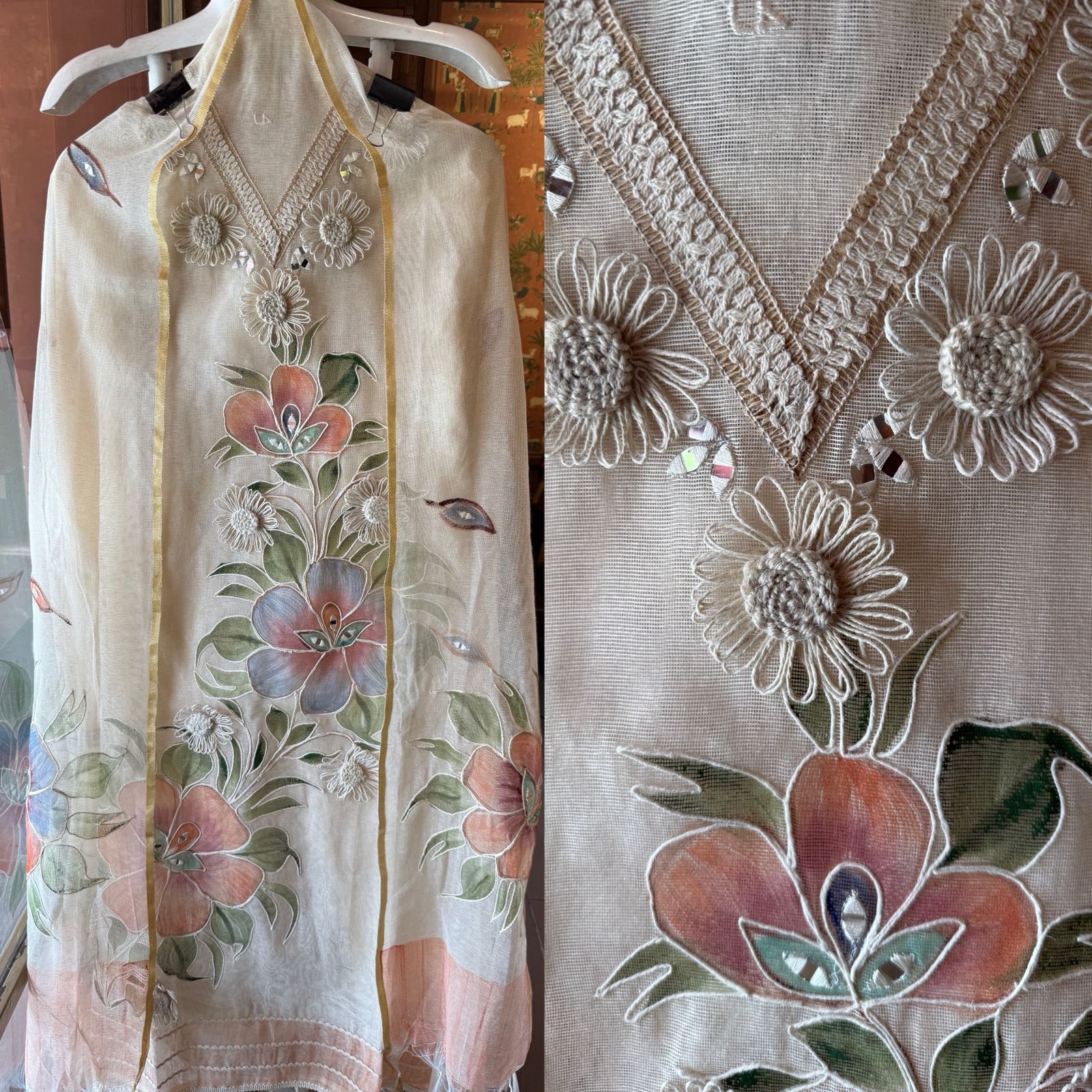 Pastel Floral Brush painted Embroidered Suit