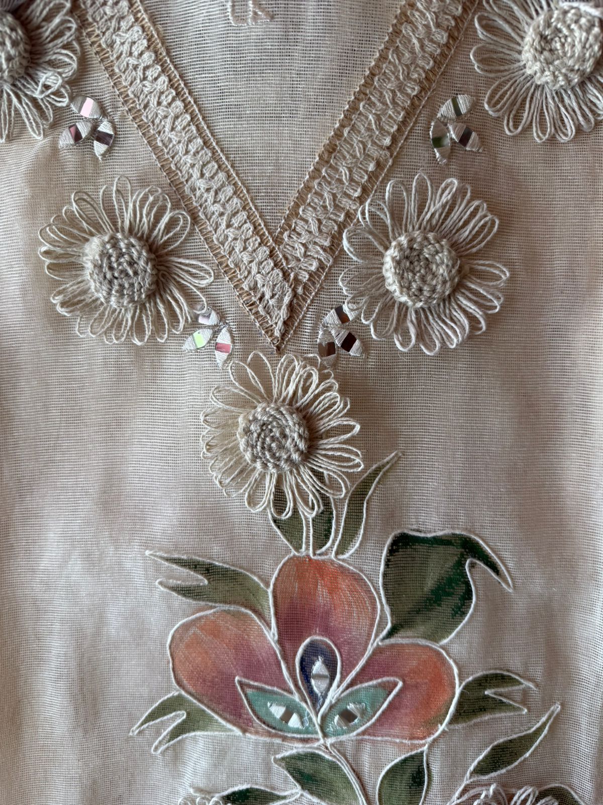 Pastel Floral Brush painted Embroidered Suit