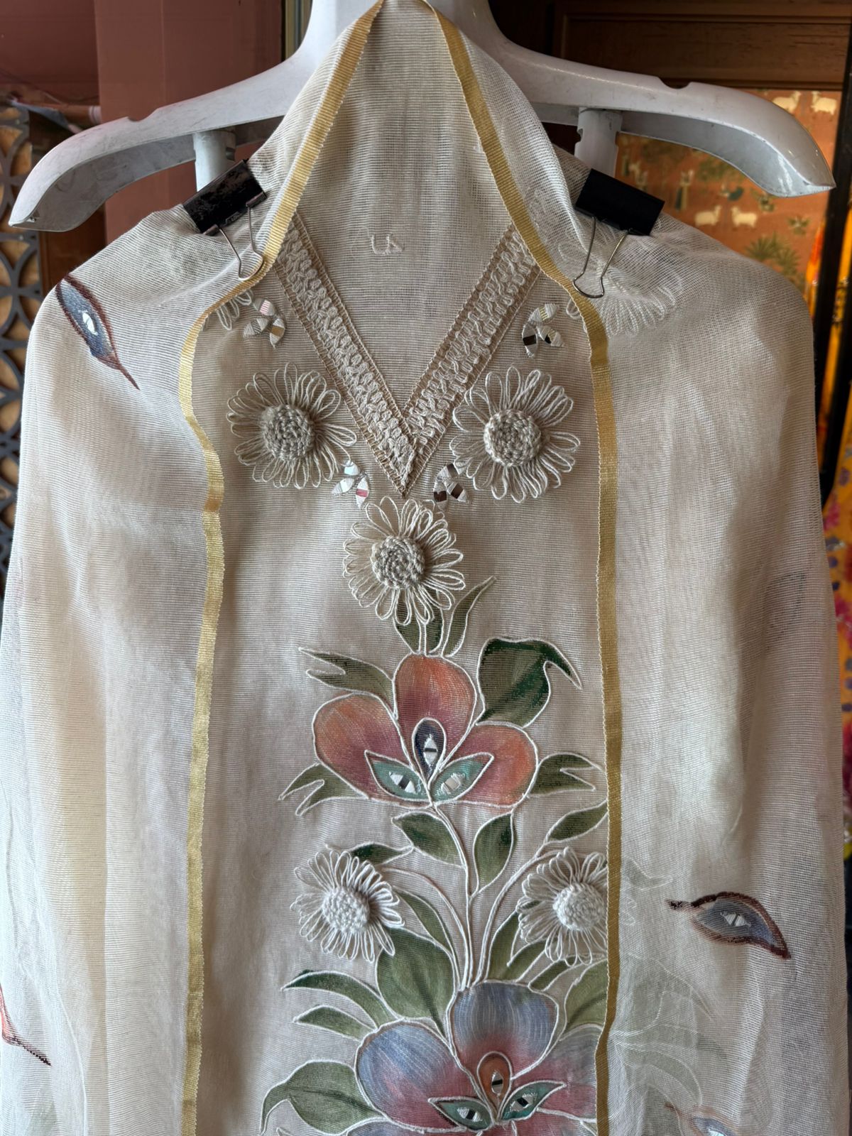 Pastel Floral Brush painted Embroidered Suit