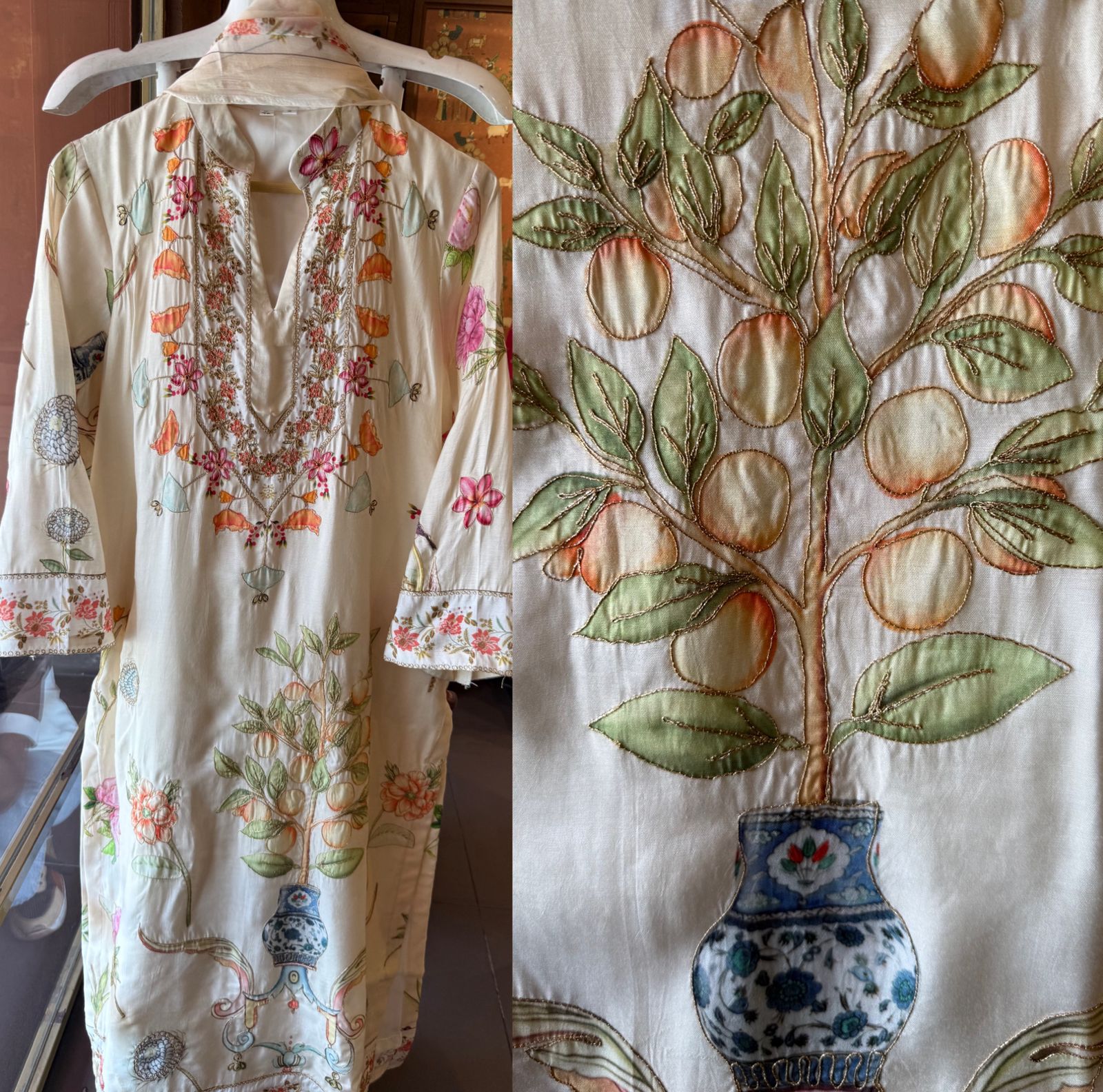 Ivory Botanical Embroidered Suit set