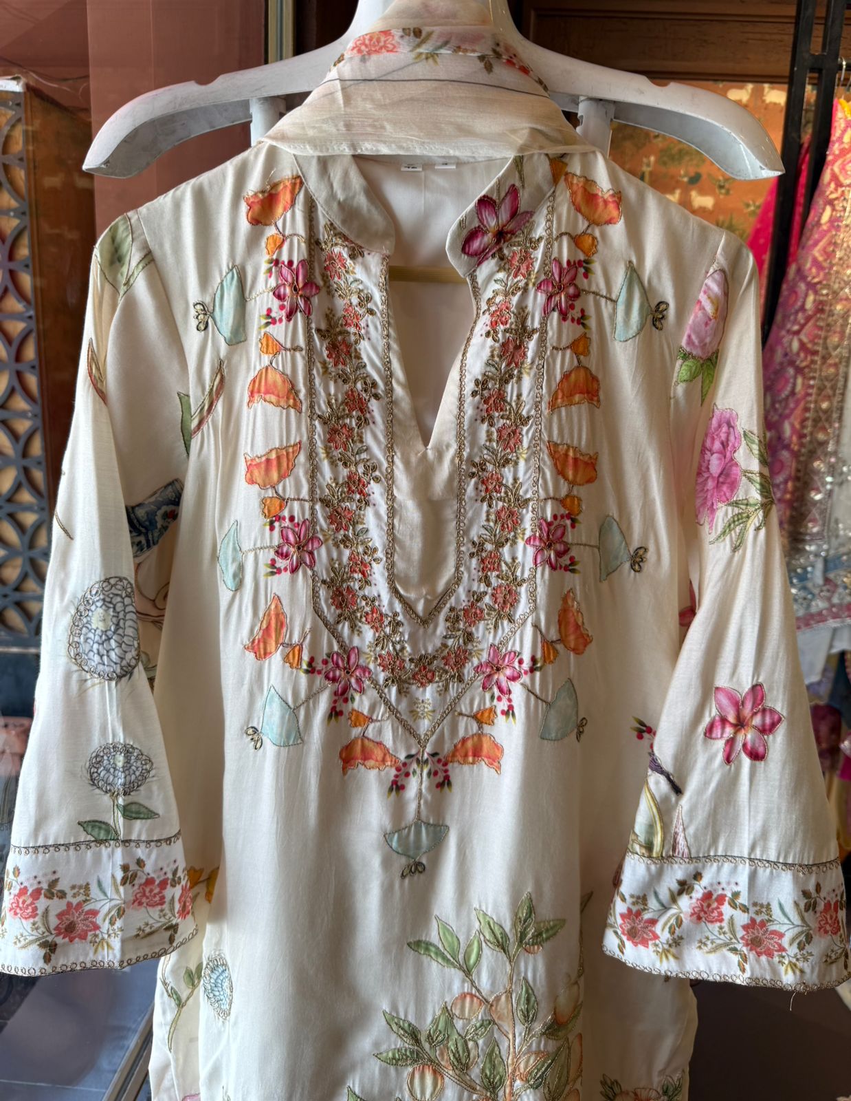 Ivory Botanical Embroidered Suit set