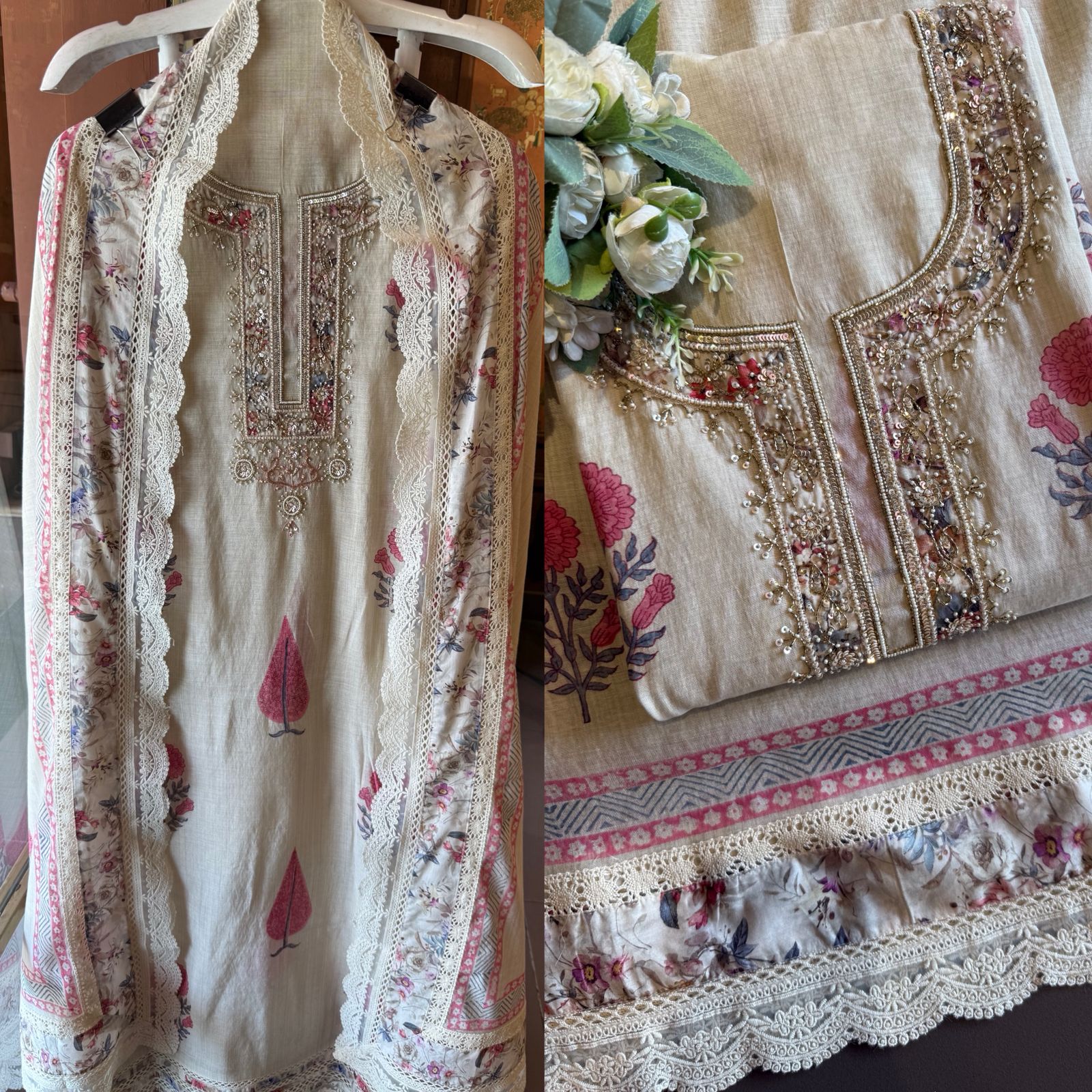 Graceful ivory-toned suit