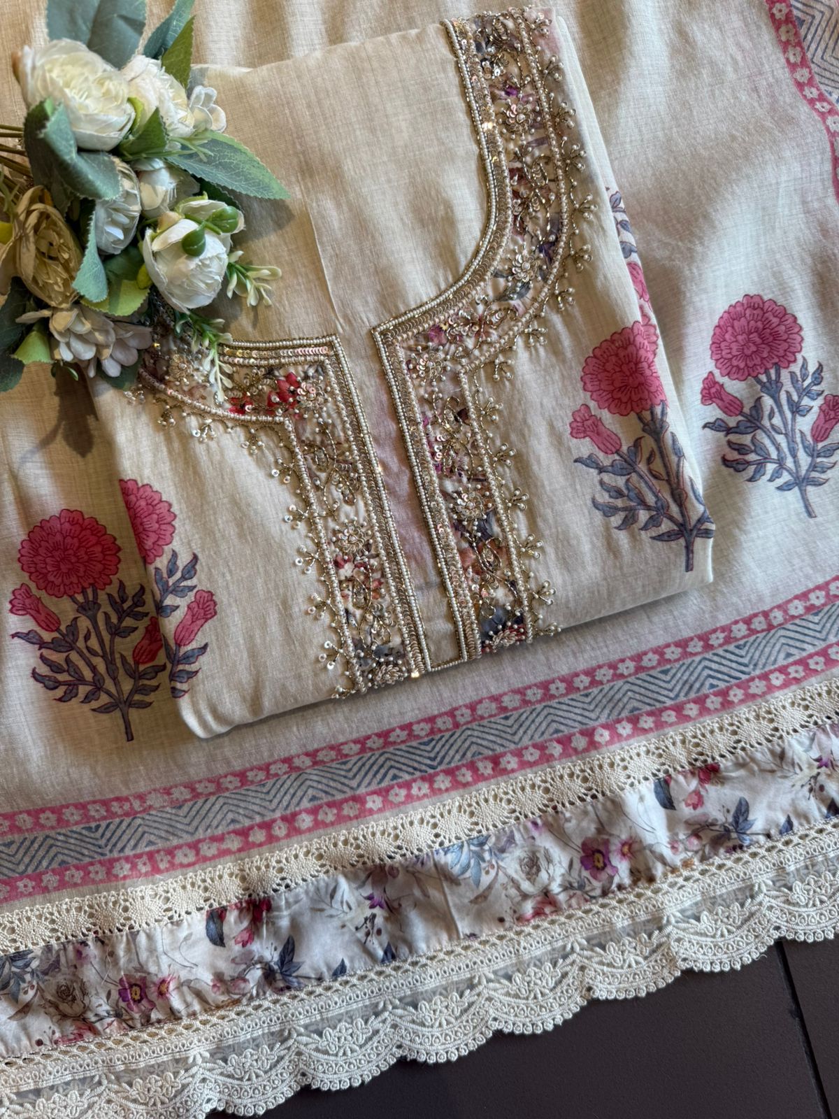 Graceful ivory-toned suit