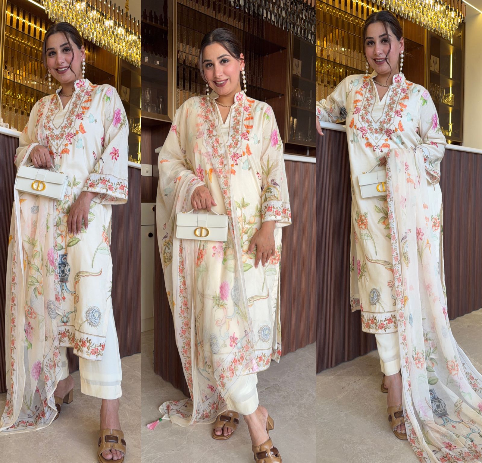 Ivory Botanical Embroidered Suit set