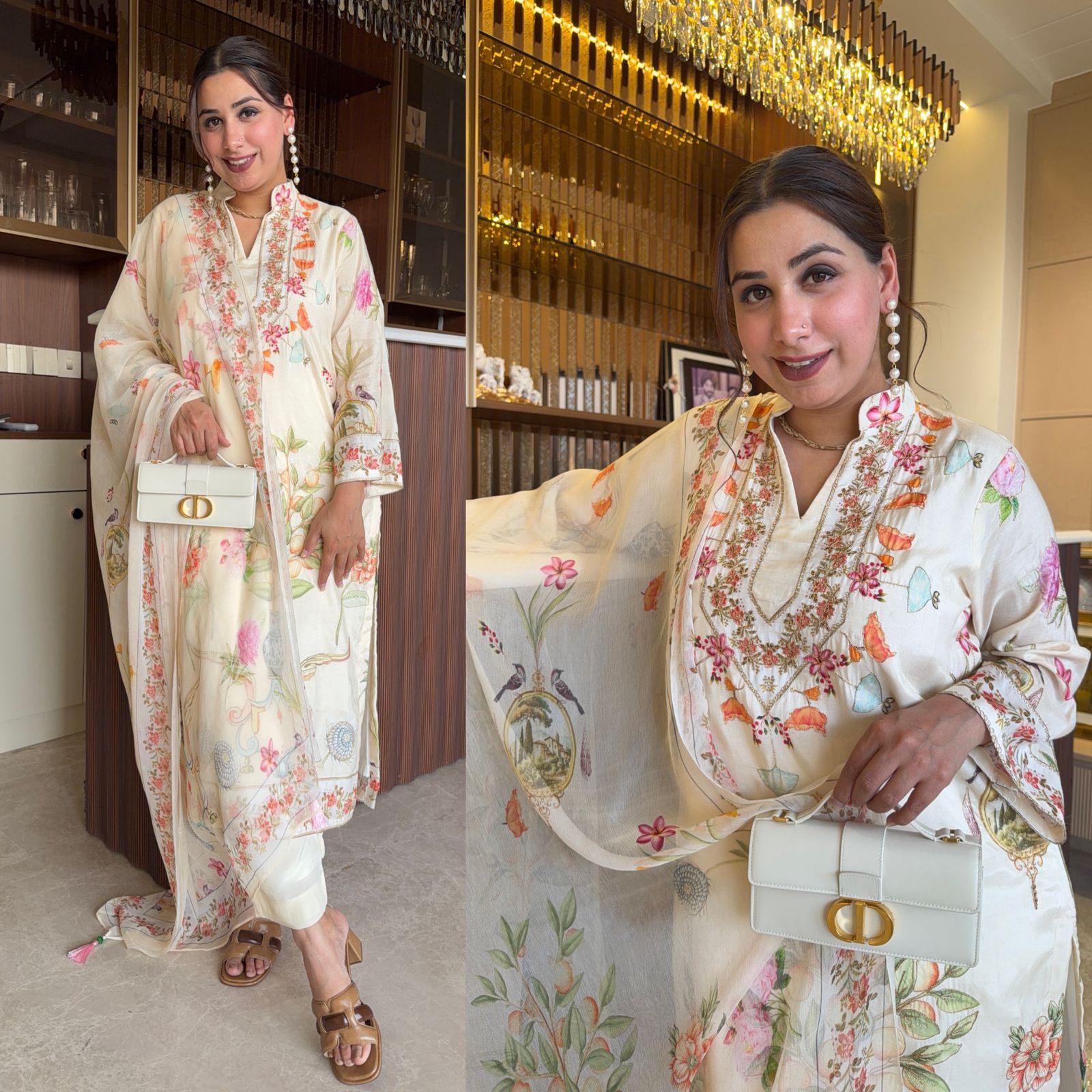 Ivory Botanical Embroidered Suit set