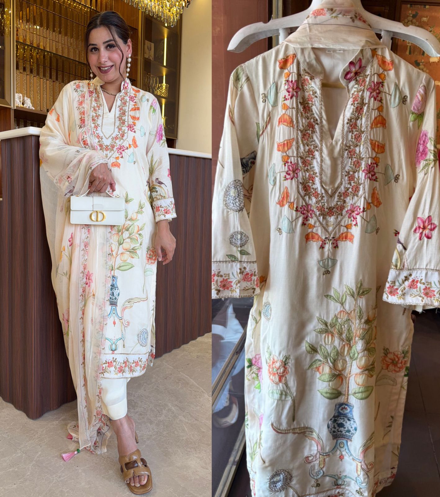 Ivory Botanical Embroidered Suit set