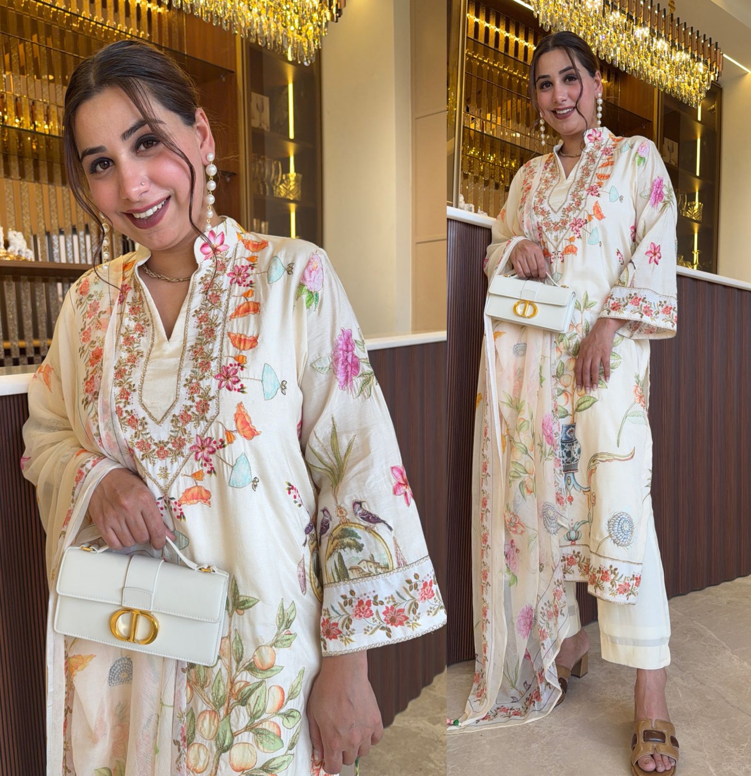 Ivory Botanical Embroidered Suit set