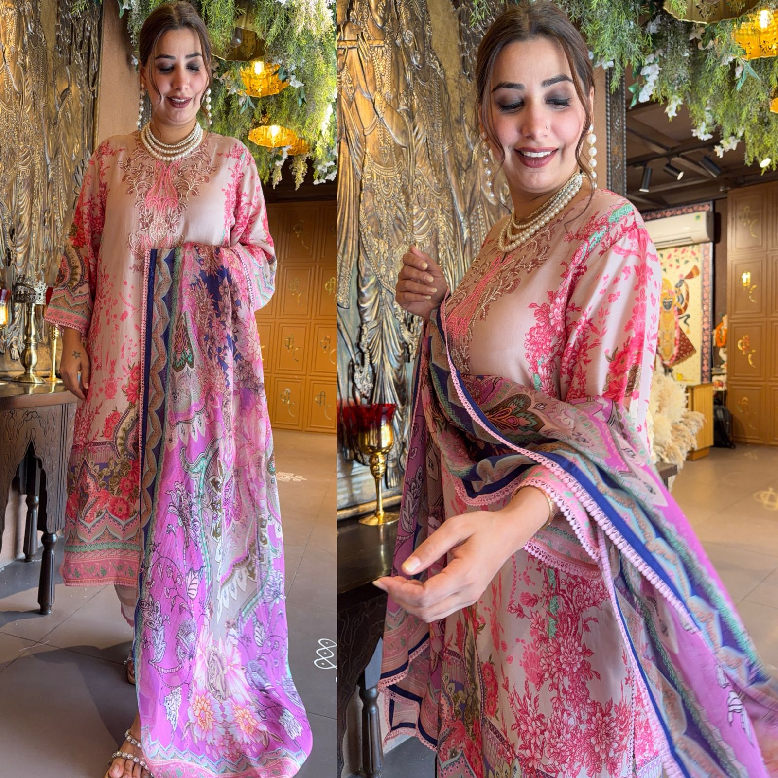 Blush Pink Floral Pakistani Printed Readymade suit Set