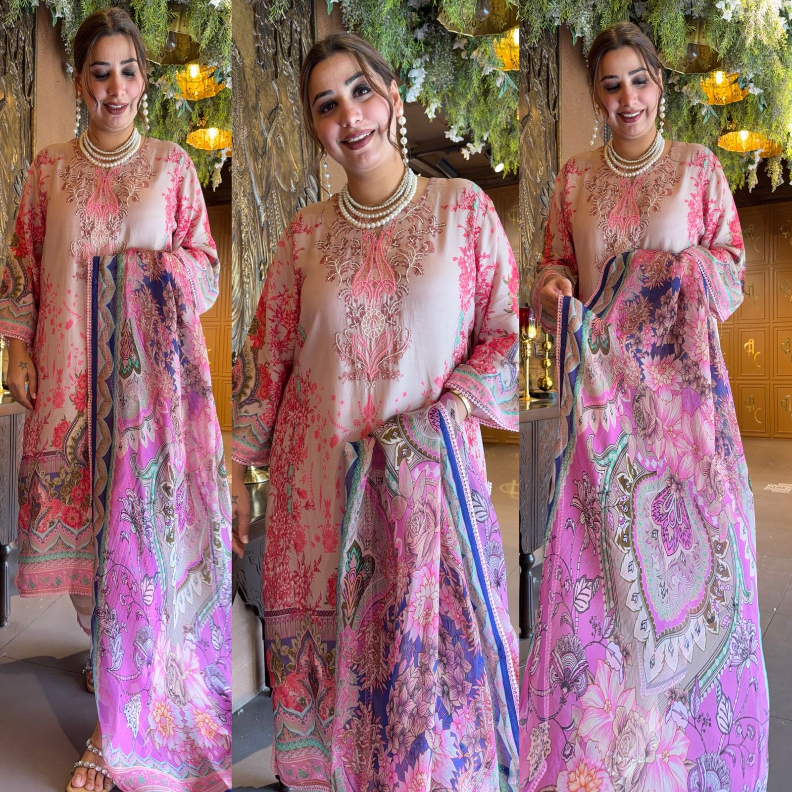 Blush Pink Floral Pakistani Printed Readymade suit Set