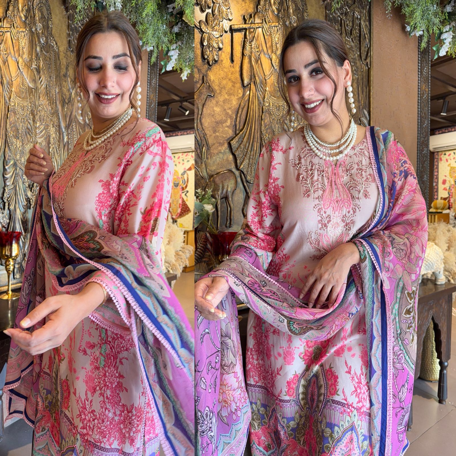 Blush Pink Floral Pakistani Printed Readymade suit Set