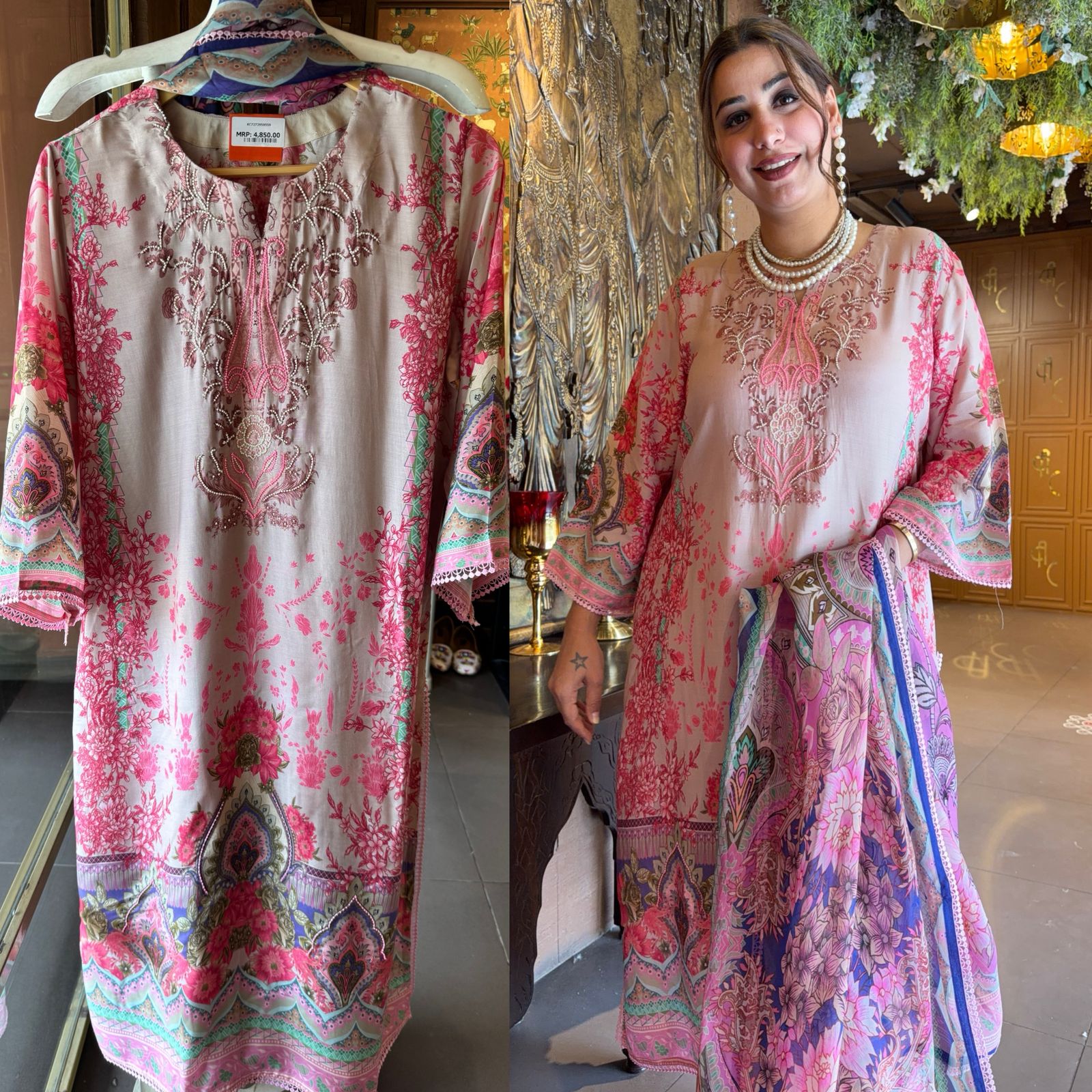 Blush Pink Floral Pakistani Printed Readymade suit Set
