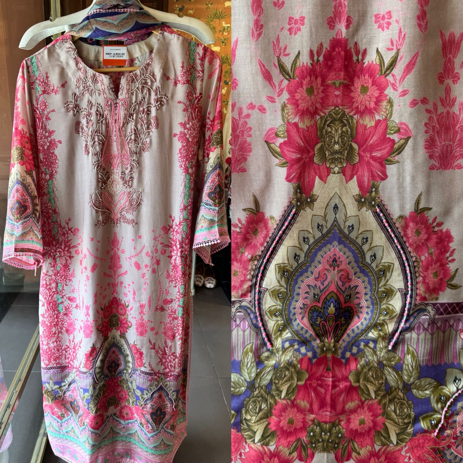 Blush Pink Floral Pakistani Printed Readymade suit Set