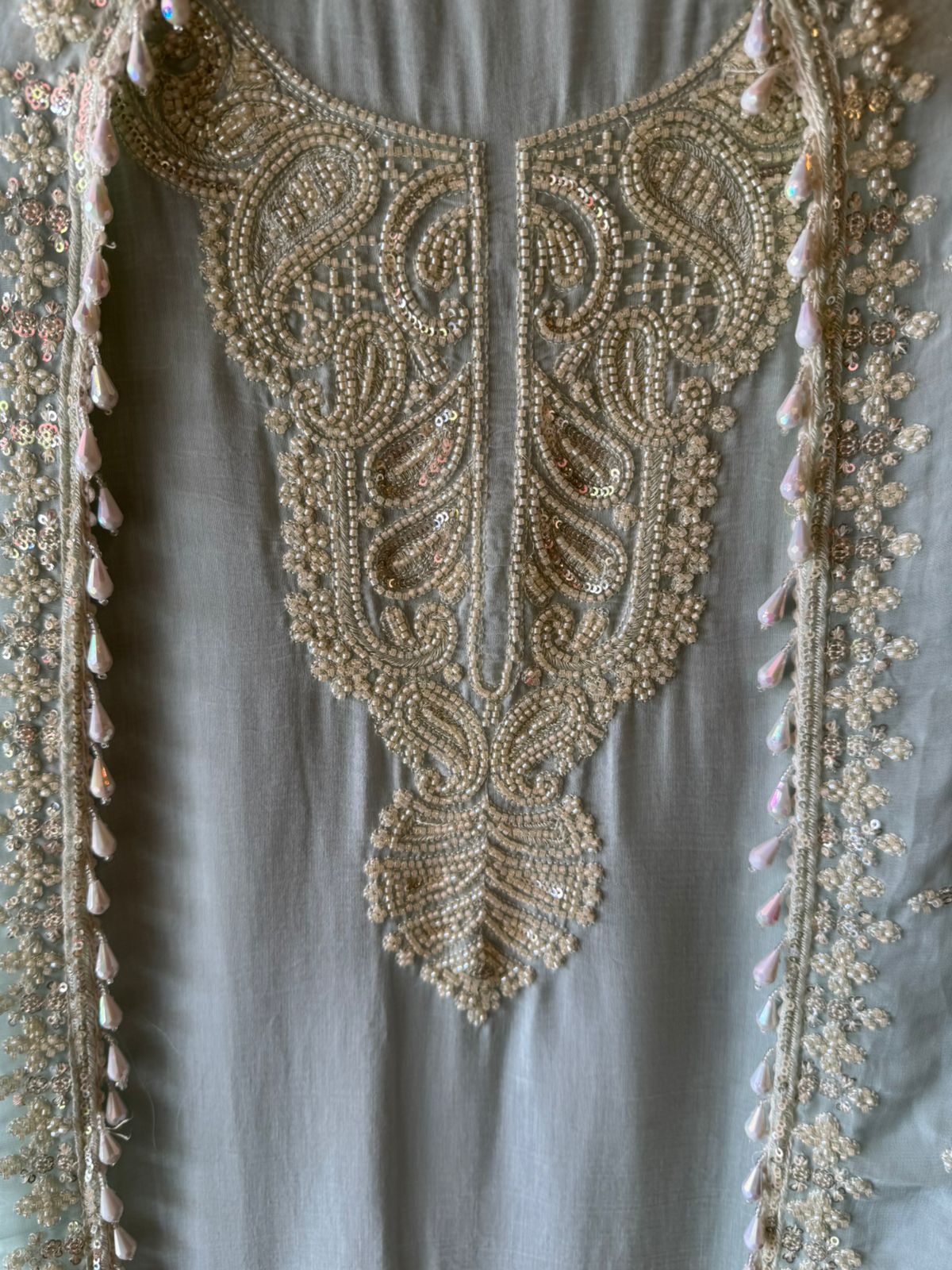 Bead Embroidered Suit Set with Dupatta and bottoms