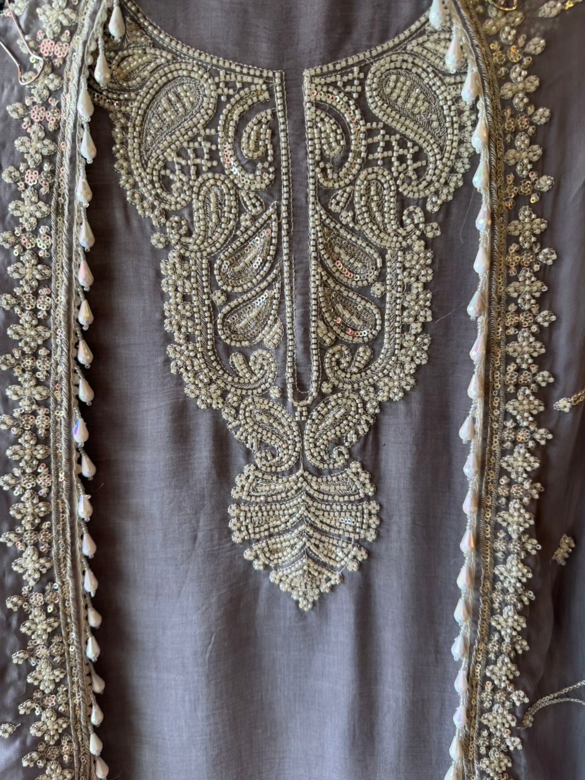 Bead Embroidered Suit Set with Dupatta and bottoms