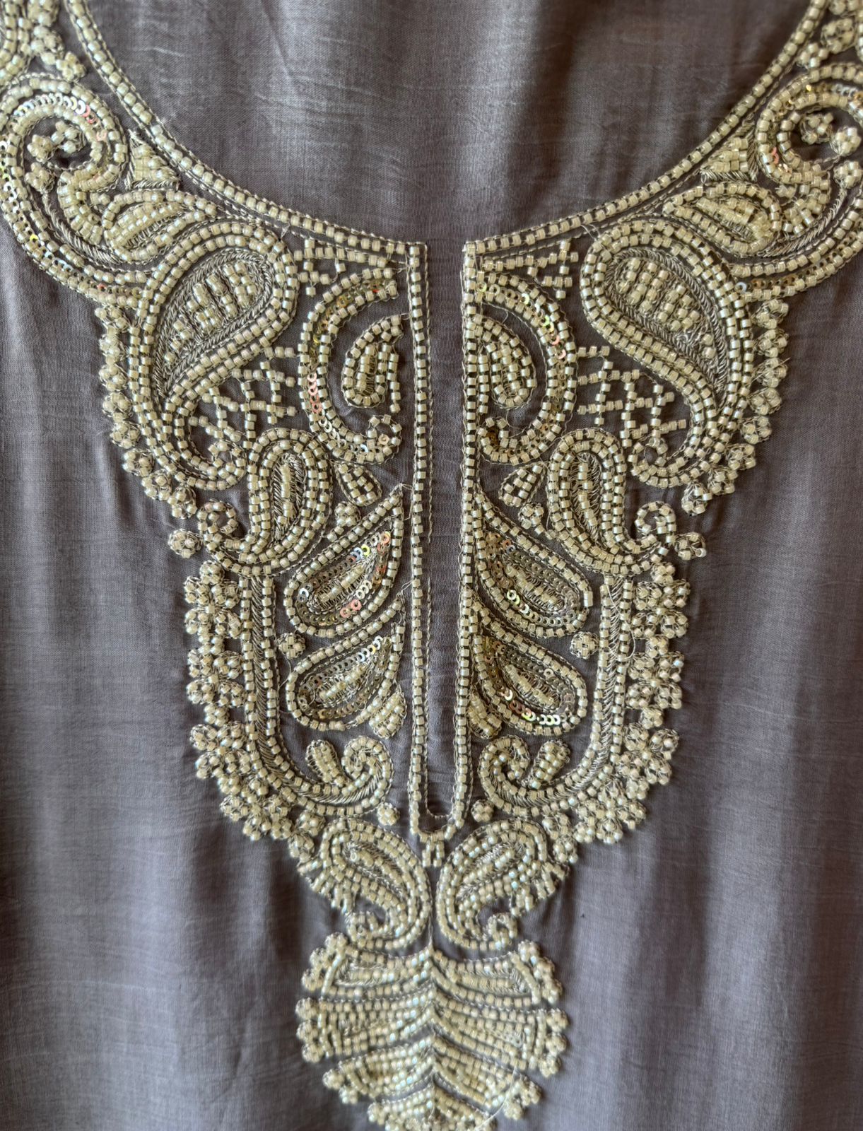 Bead Embroidered Suit Set with Dupatta and bottoms