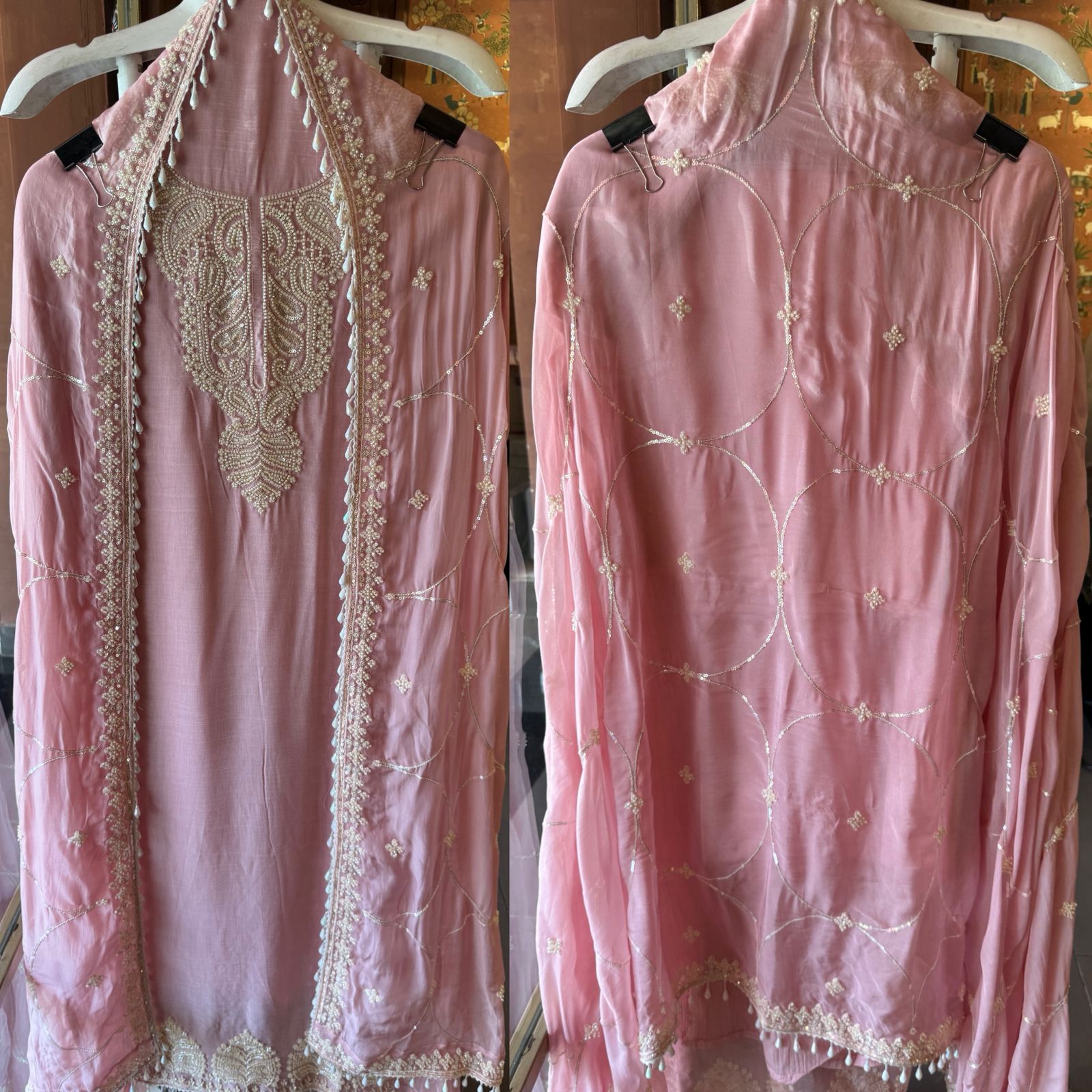 Bead Embroidered Suit Set with Dupatta and bottoms