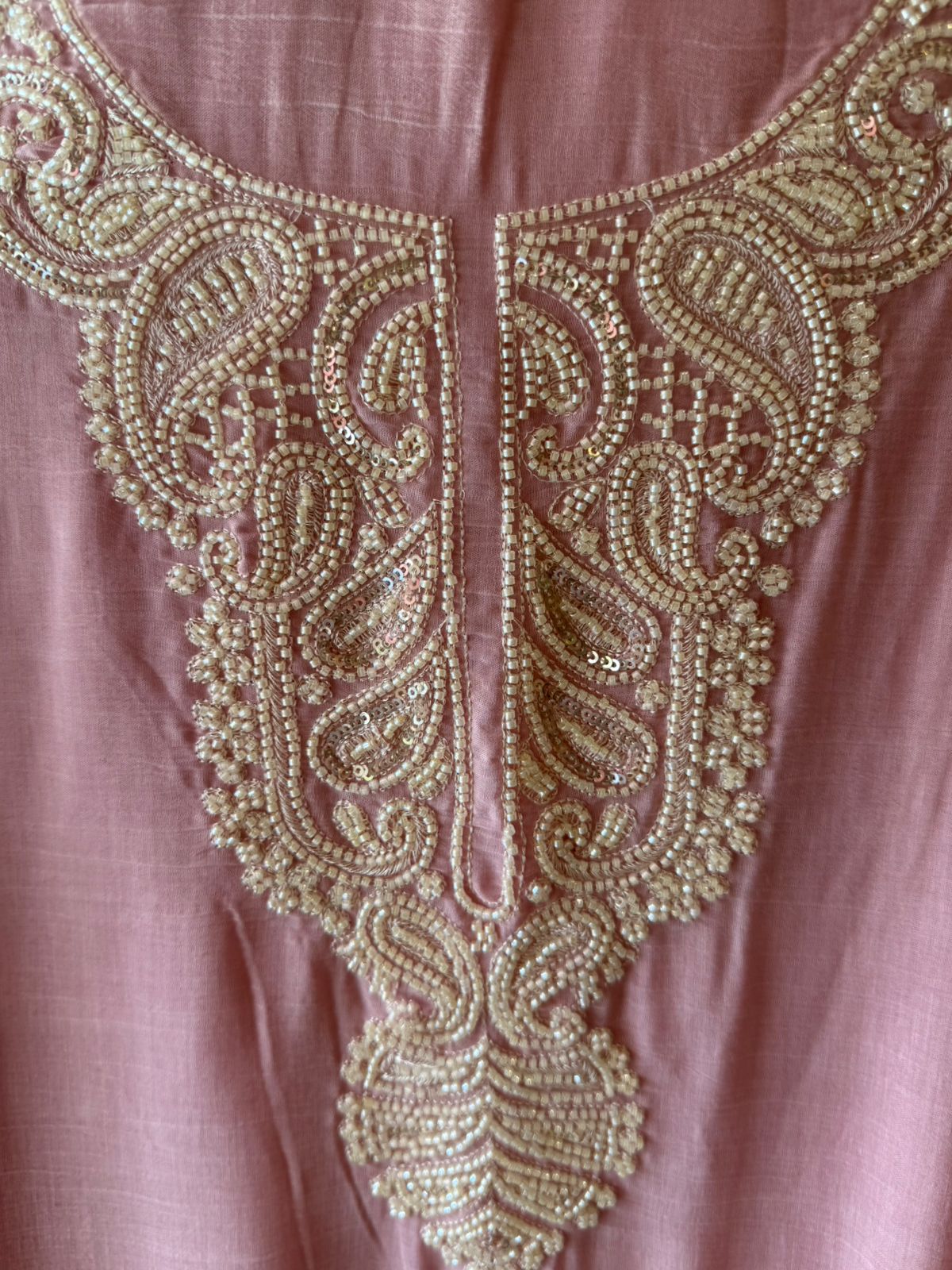 Bead Embroidered Suit Set with Dupatta and bottoms
