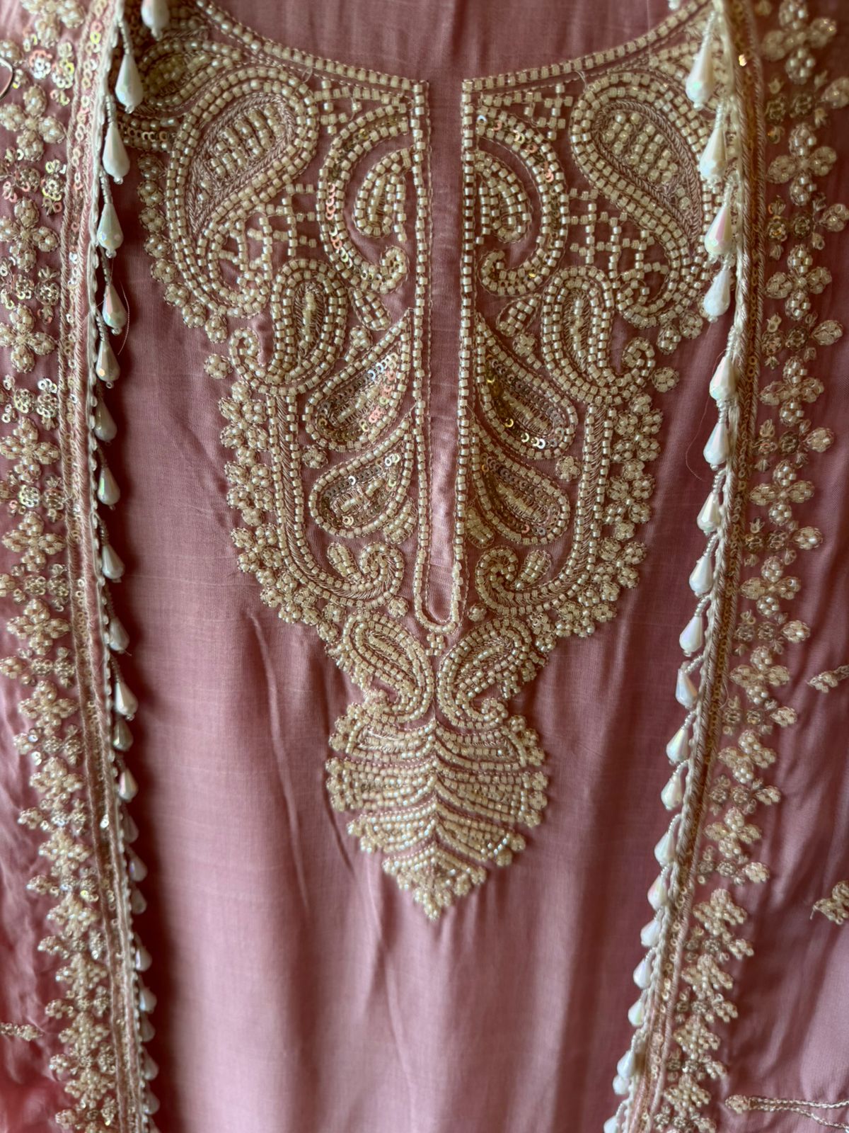 Bead Embroidered Suit Set with Dupatta and bottoms