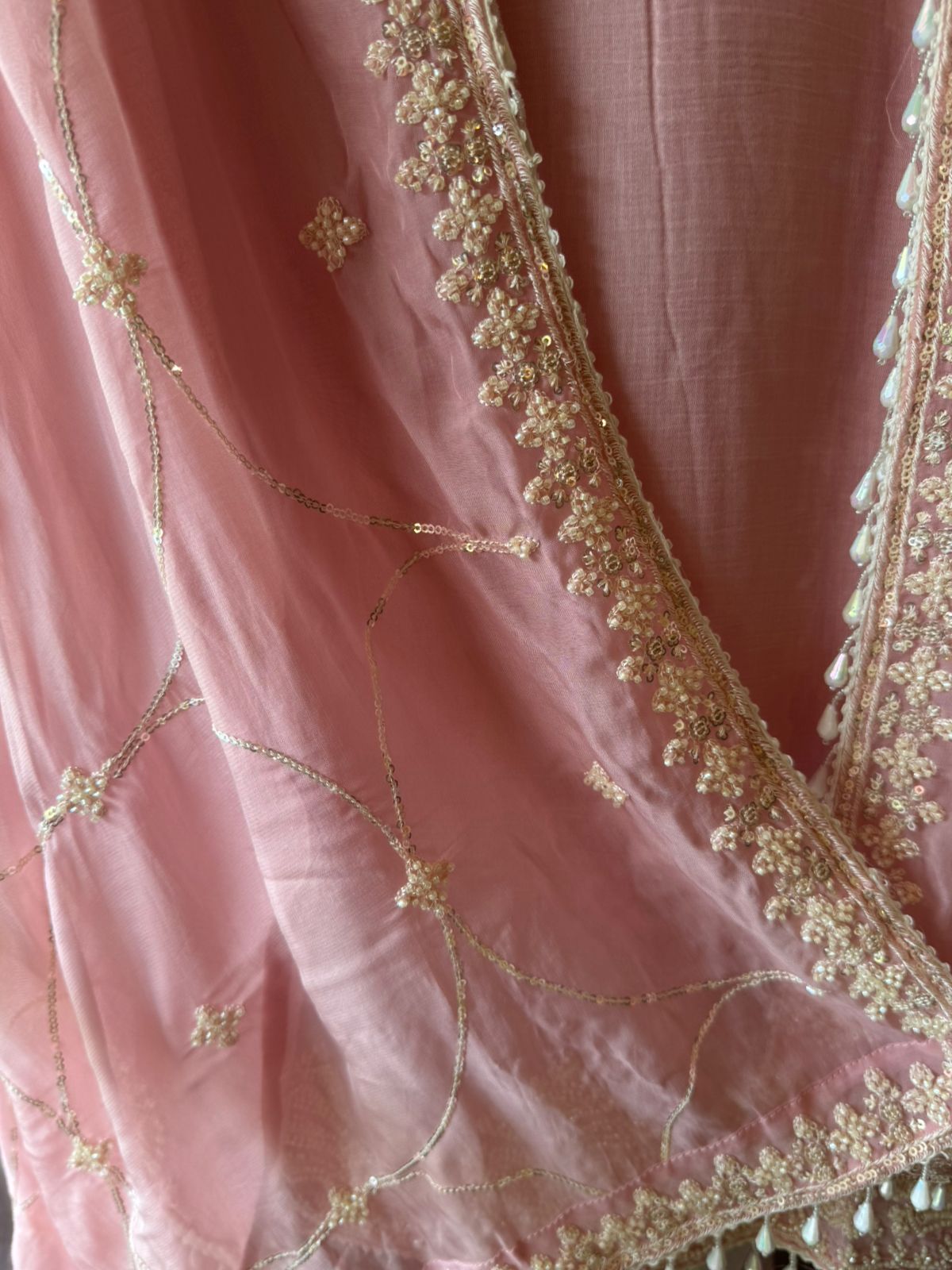 Bead Embroidered Suit Set with Dupatta and bottoms