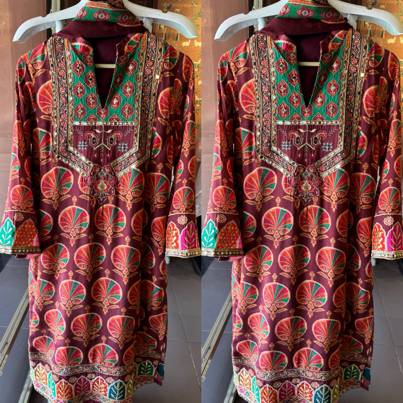 Maroon Heritage Printed Suit set
