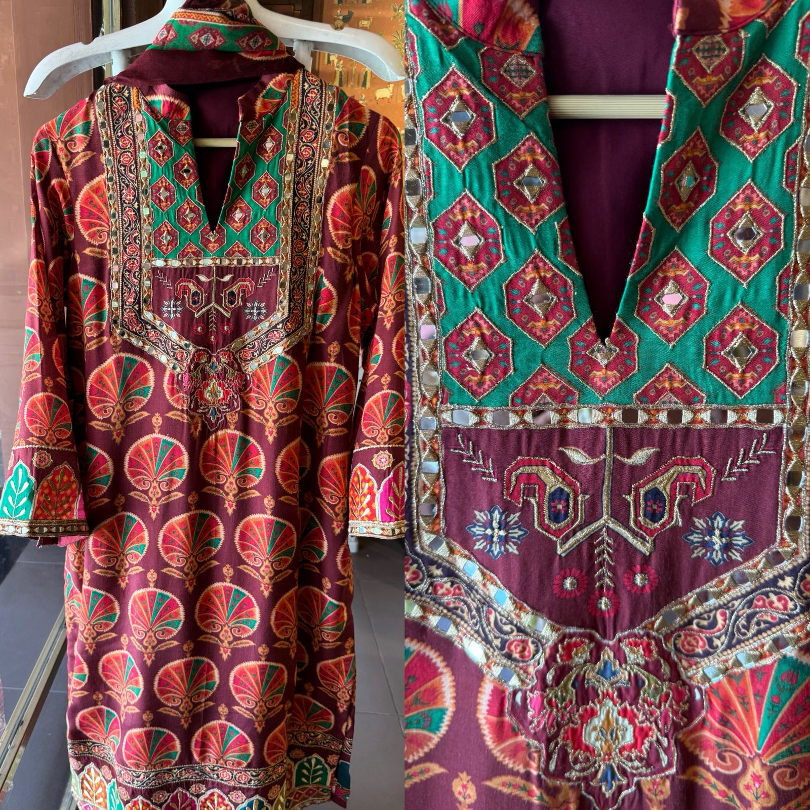 Maroon Heritage Printed Suit set