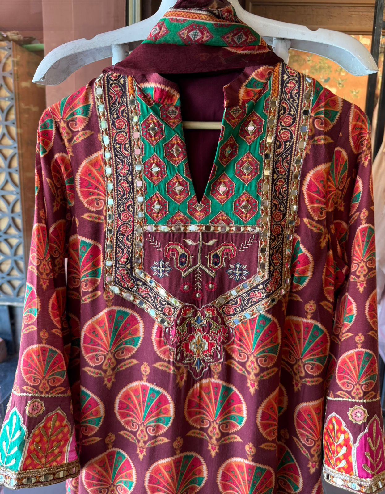 Maroon Heritage Printed Suit set