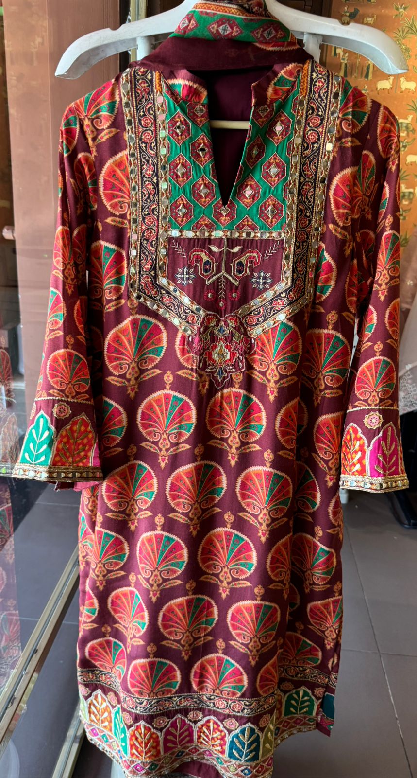 Maroon Heritage Printed Suit set