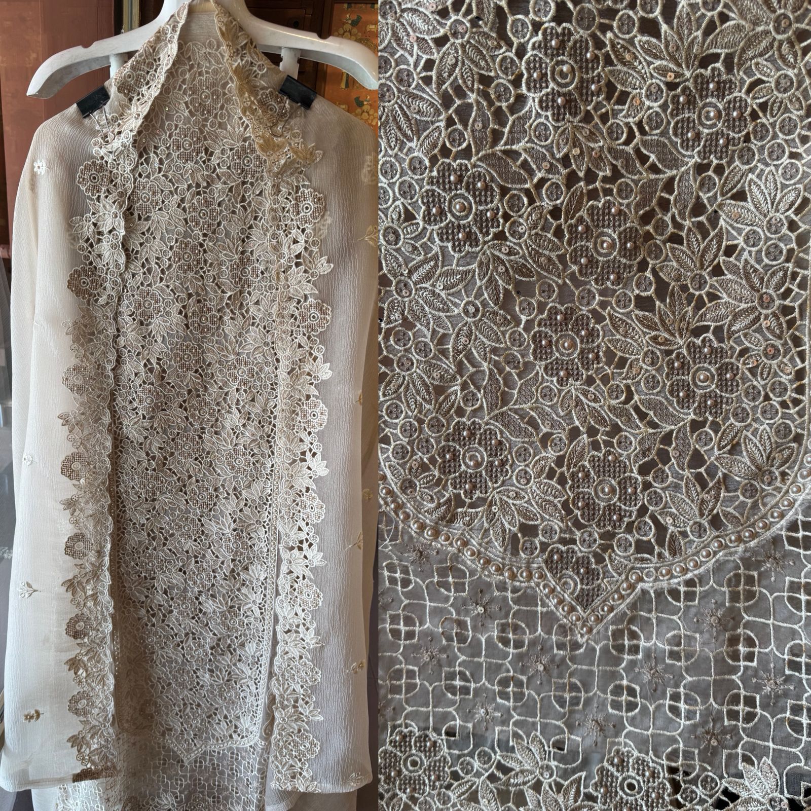 Embroidered Cutwork Statement Unstitched Suit Set