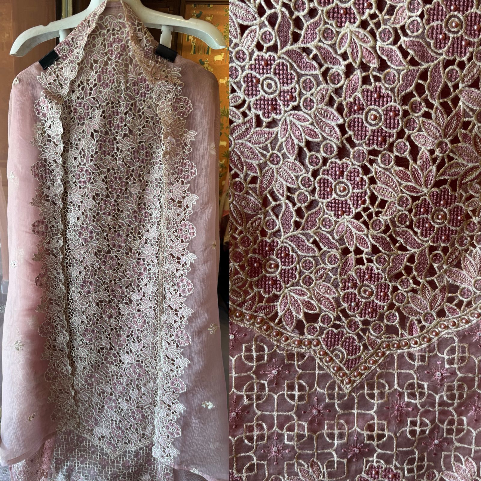 Embroidered Cutwork Statement Unstitched Suit Set