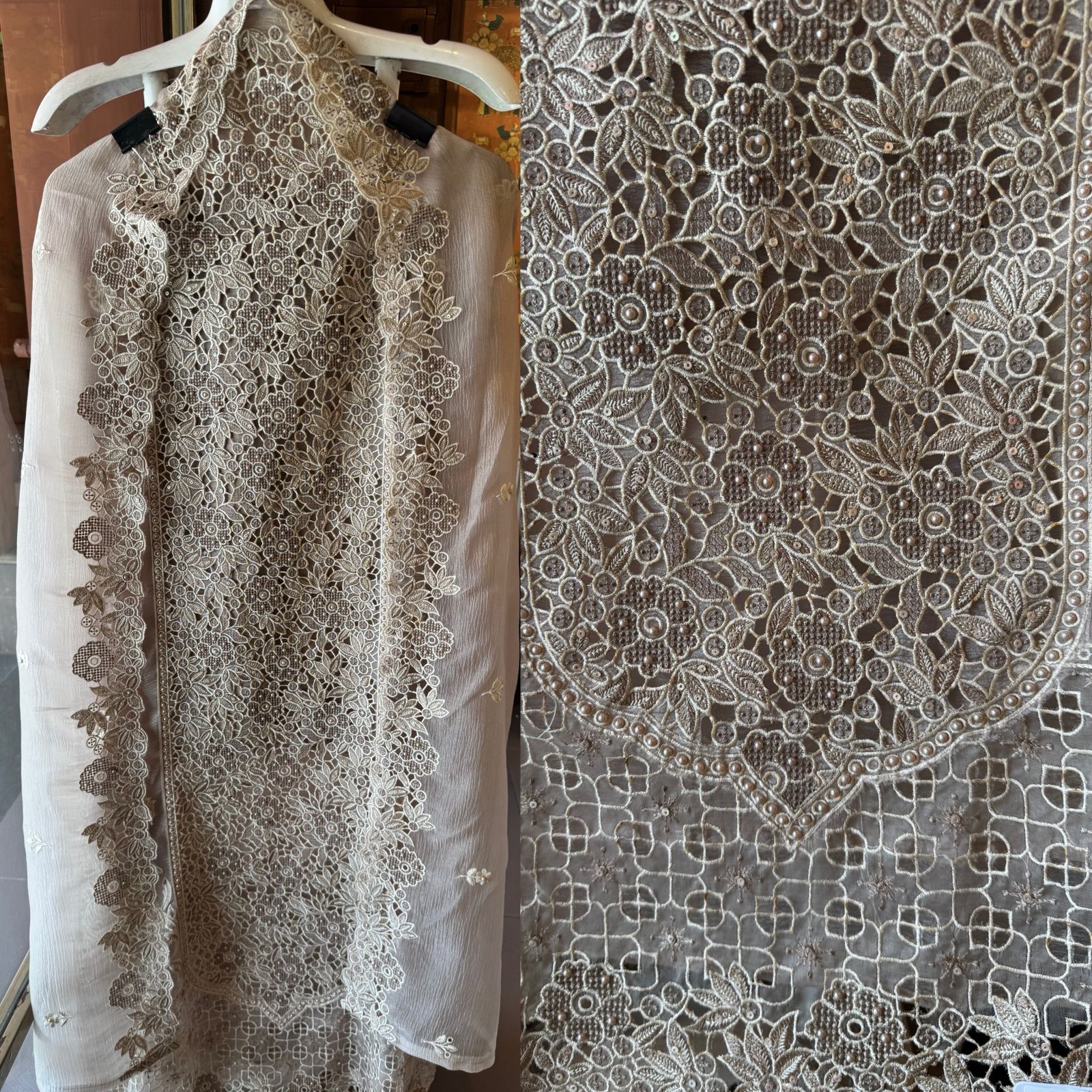 Embroidered Cutwork Statement Unstitched Suit Set