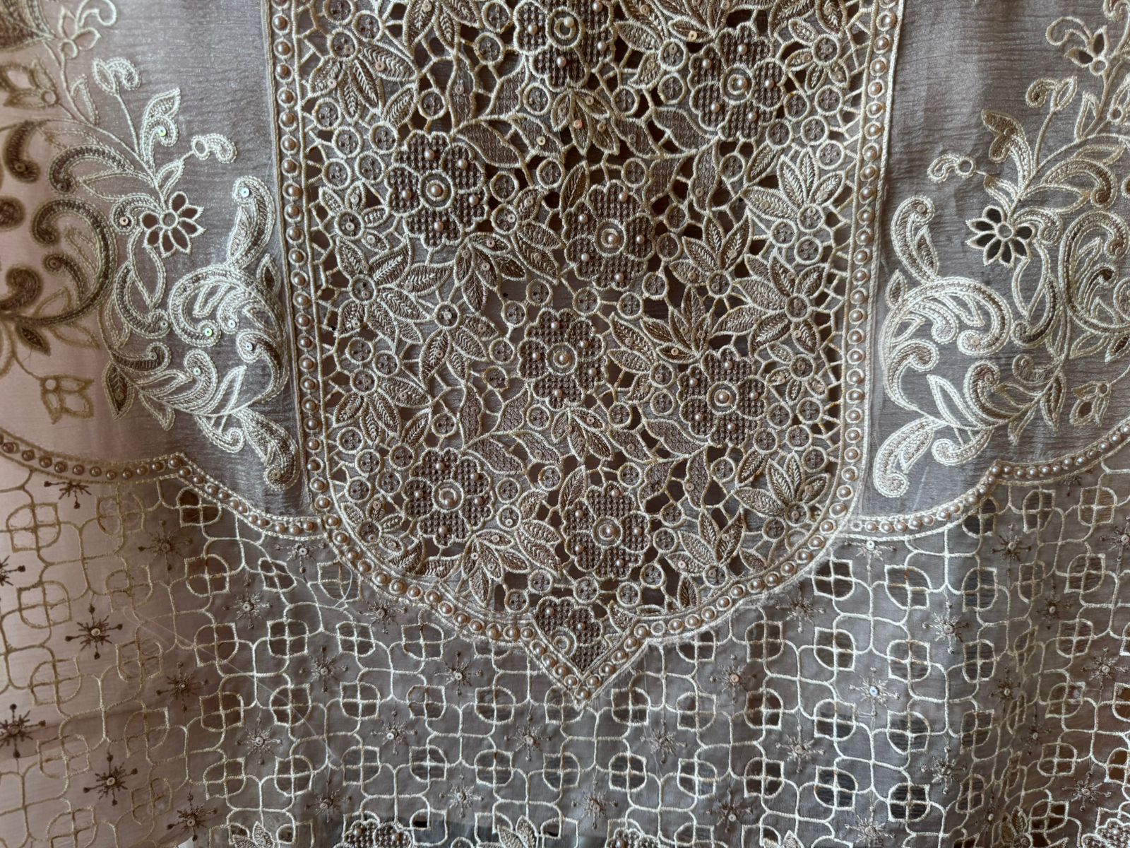 Embroidered Cutwork Statement Unstitched Suit Set