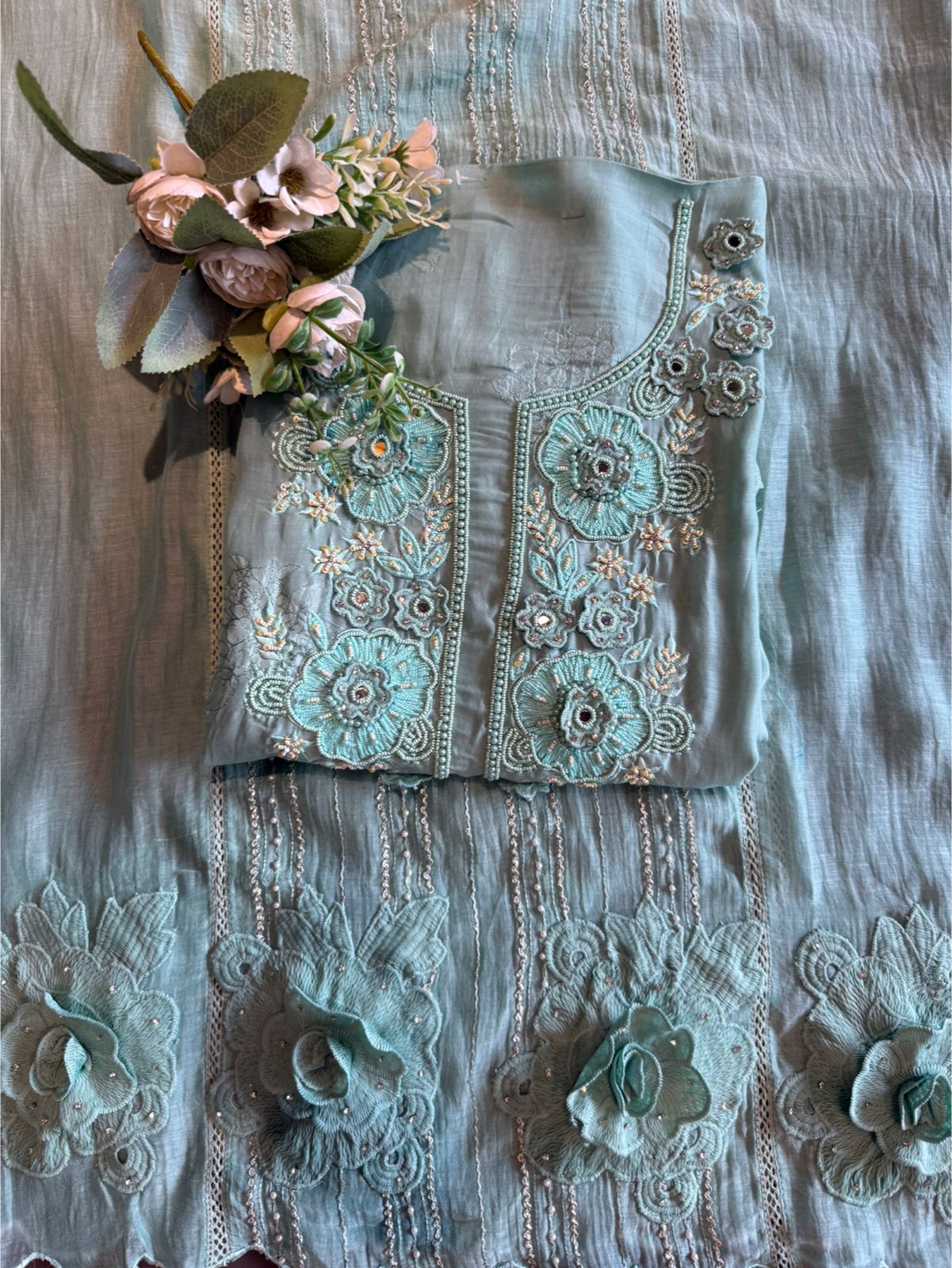 Floral Embroidered Suit Set For Summers