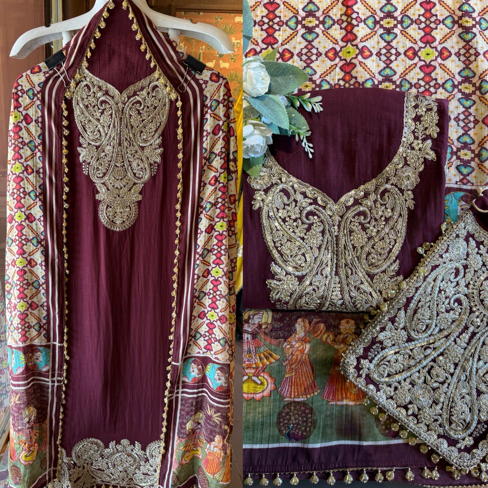 Mul cotton Embroidered Suit