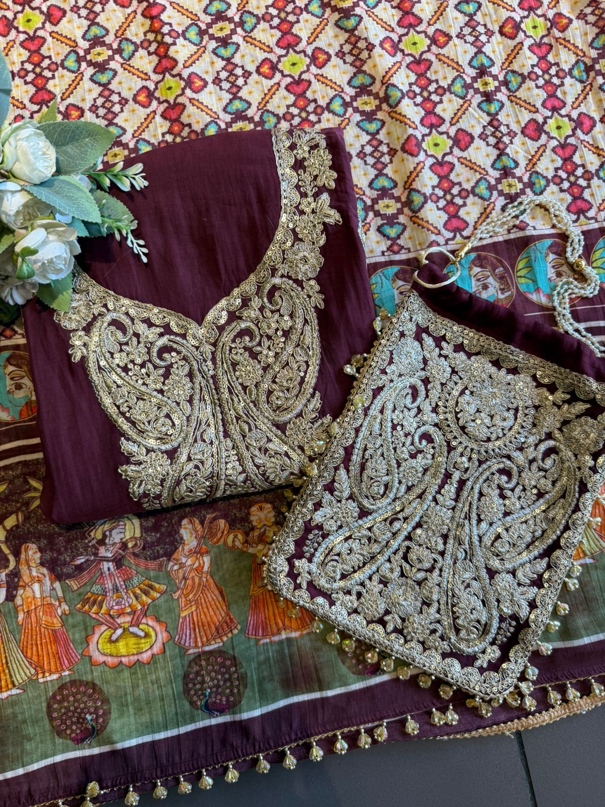 Mul cotton Embroidered Suit